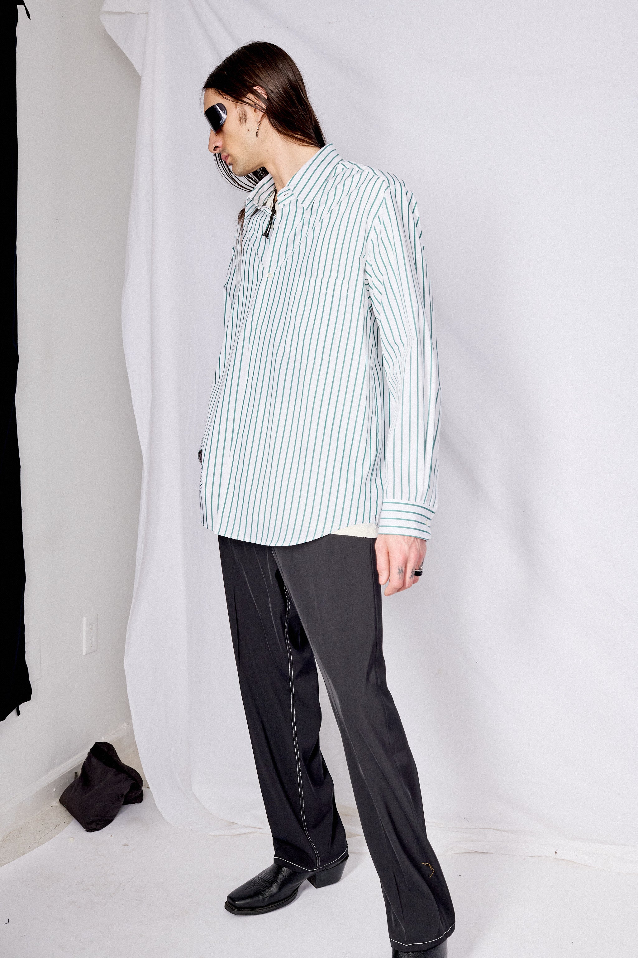 Green Stripe Poplin Classic Shirt