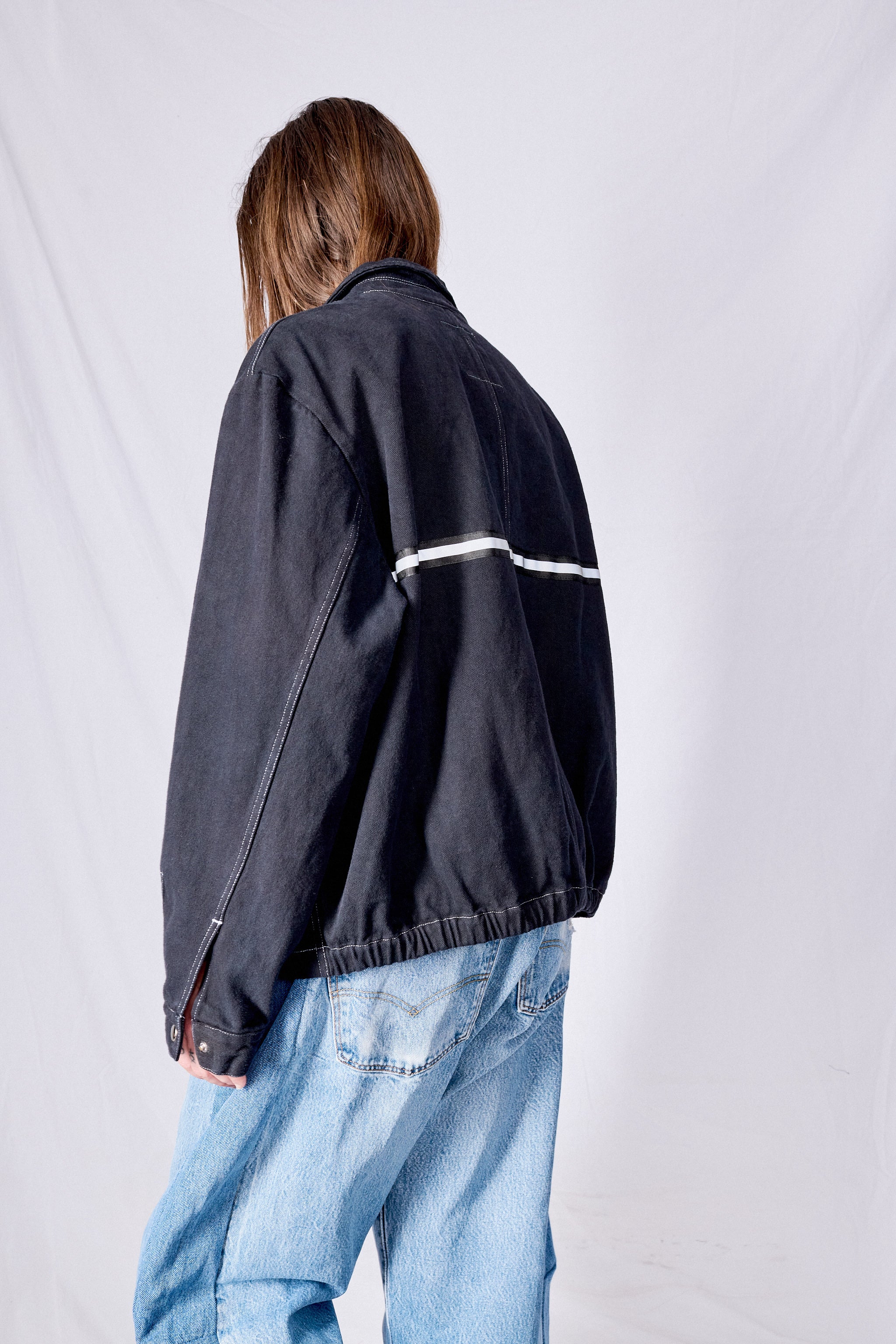 Black Denim Reflector Zip Jacket