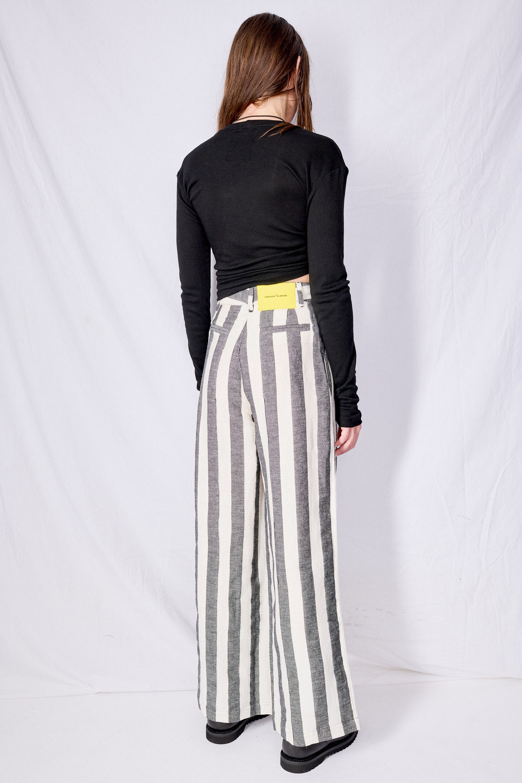 Black and White Linen Wide Leg Trousers