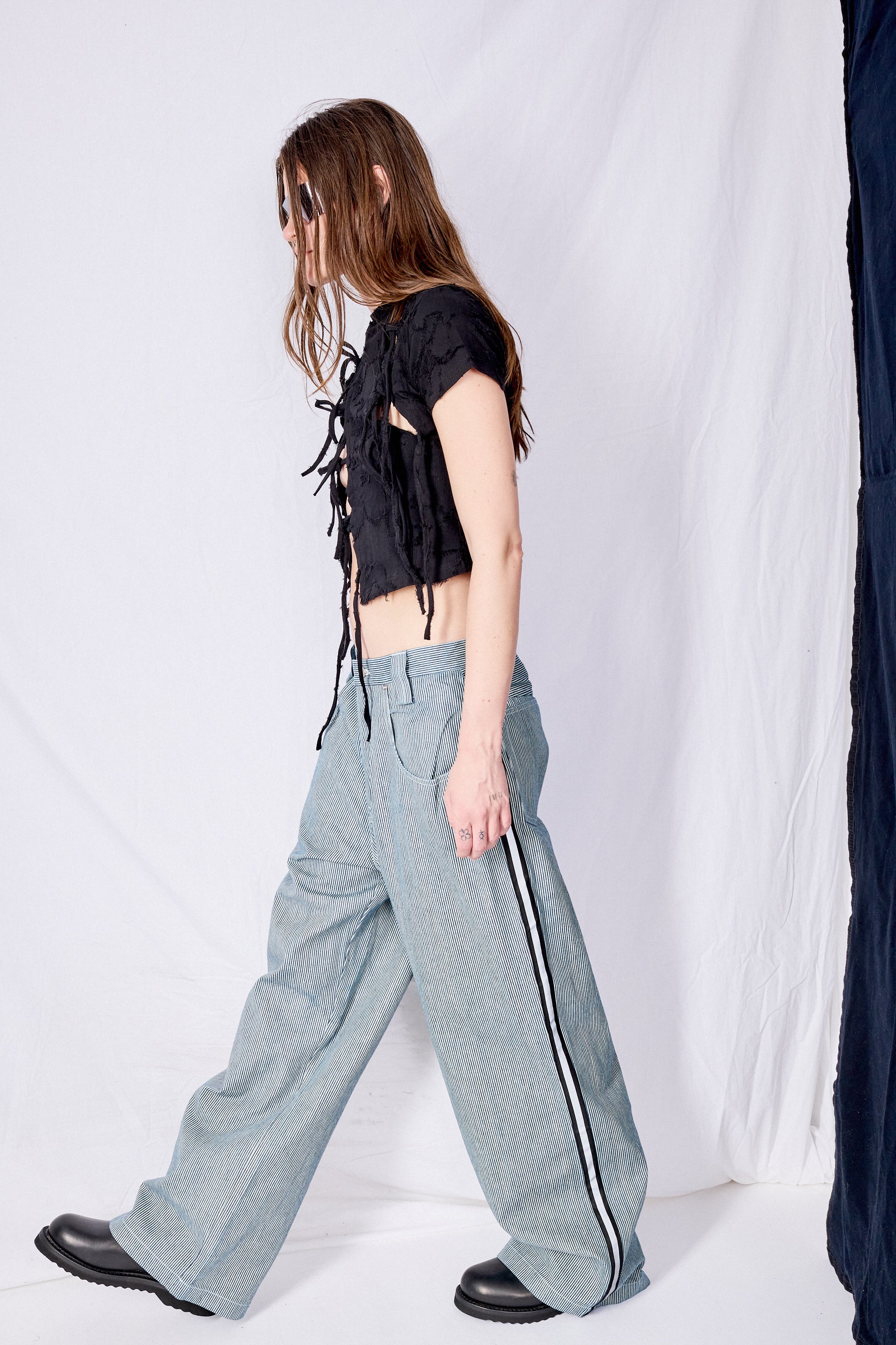 Railroad Stripe Denim Reflector Baggy Jean