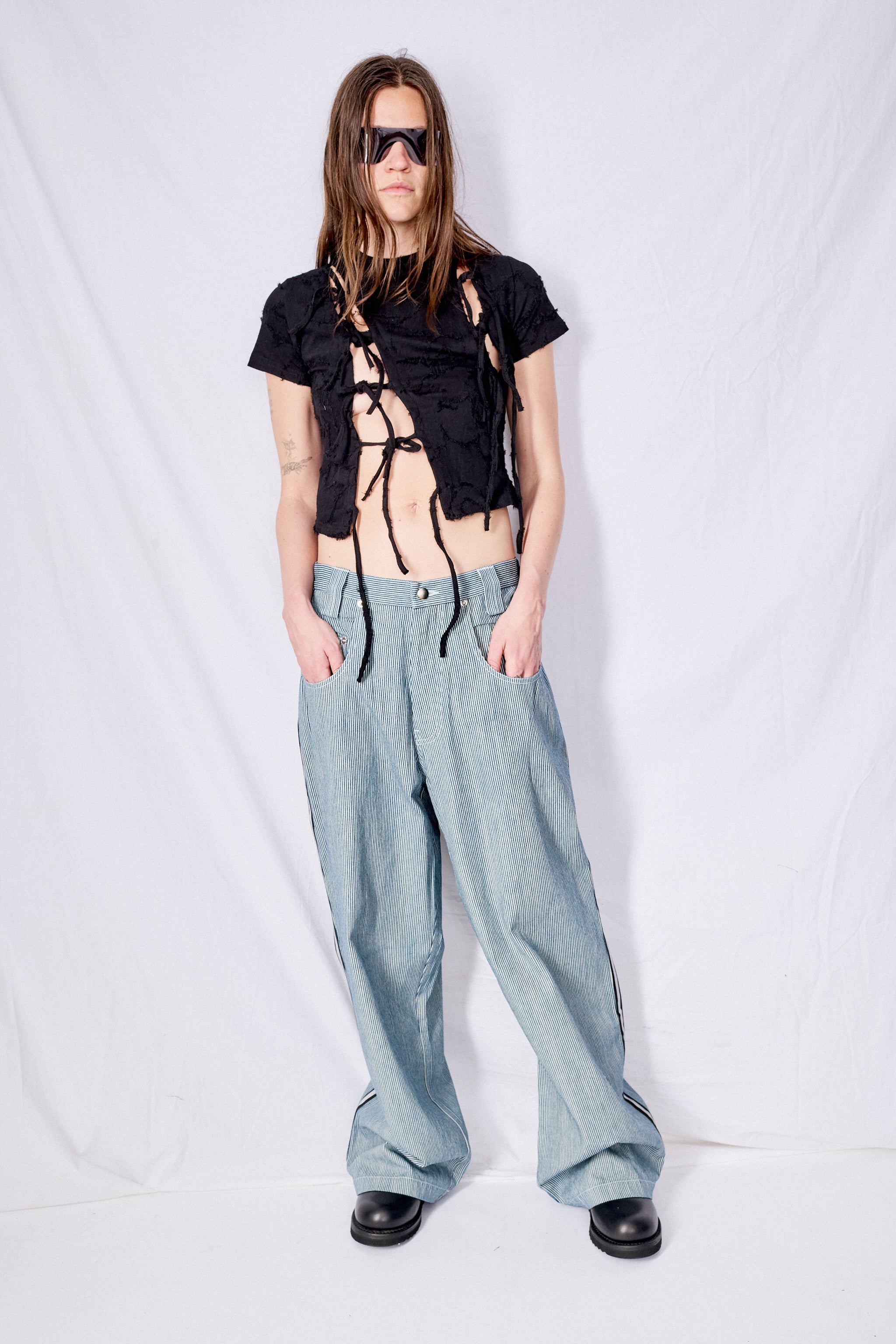 Railroad Stripe Denim Reflector Baggy Jean