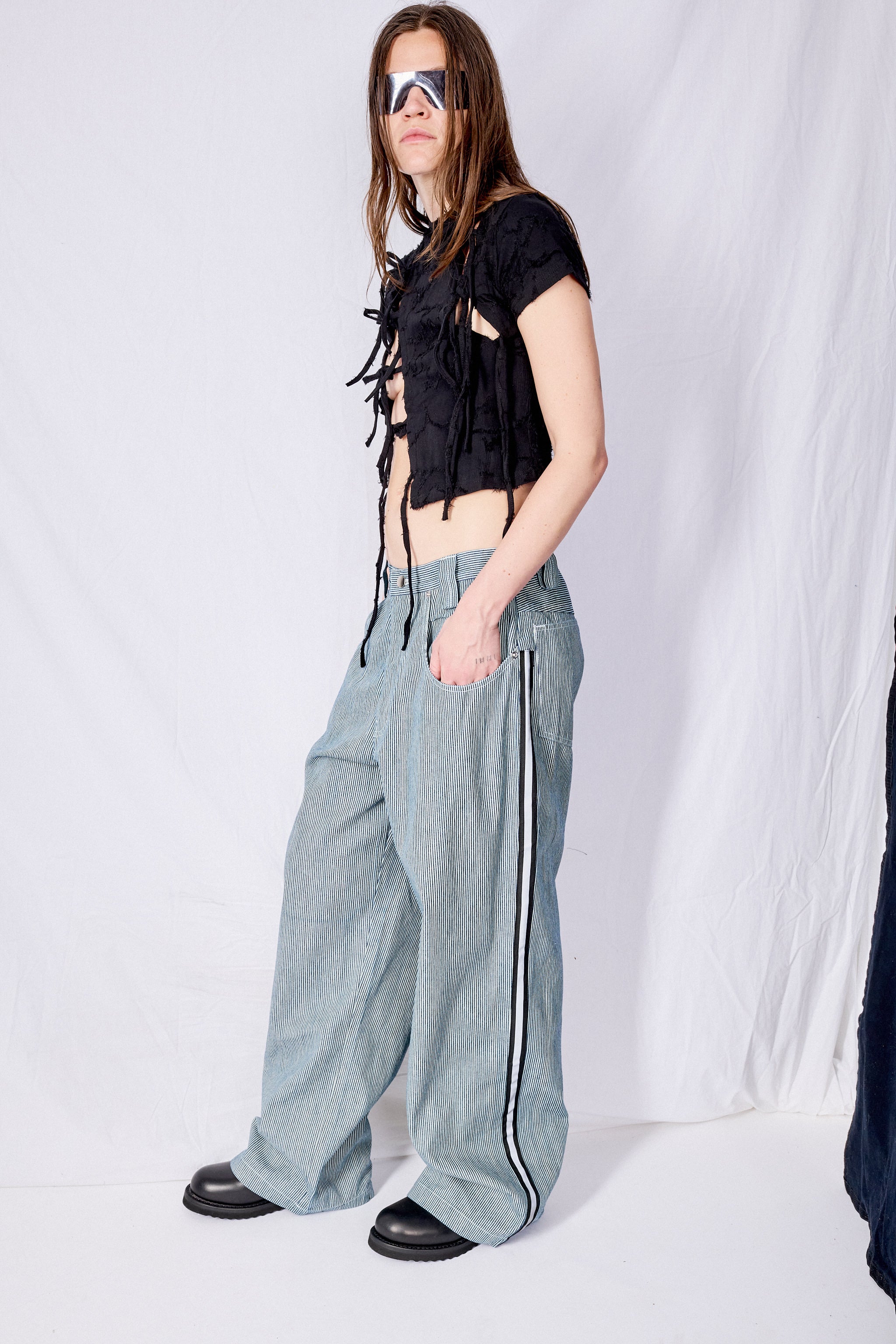 Railroad Stripe Denim Reflector Baggy Jean