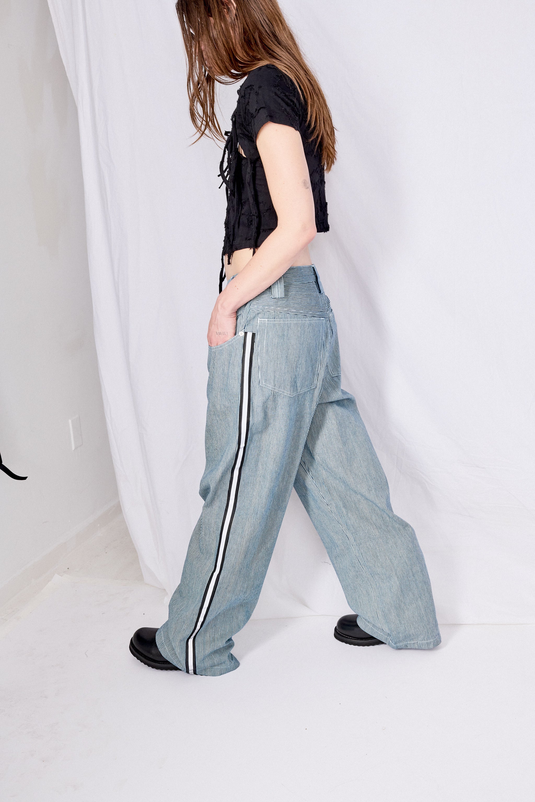 Railroad Stripe Denim Reflector Baggy Jean