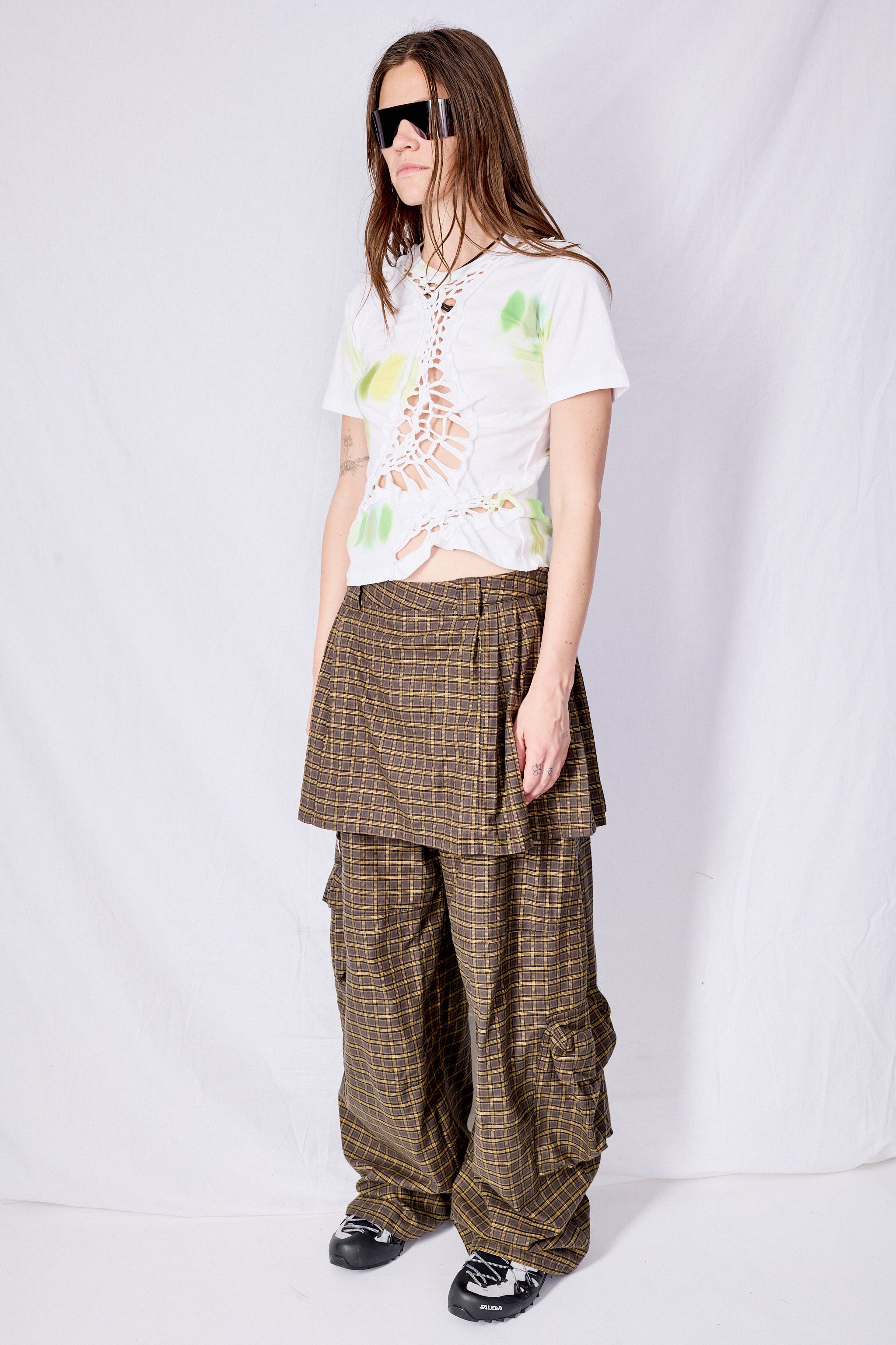 Charcoal Plaid Lawn Skirt Cargo Pant