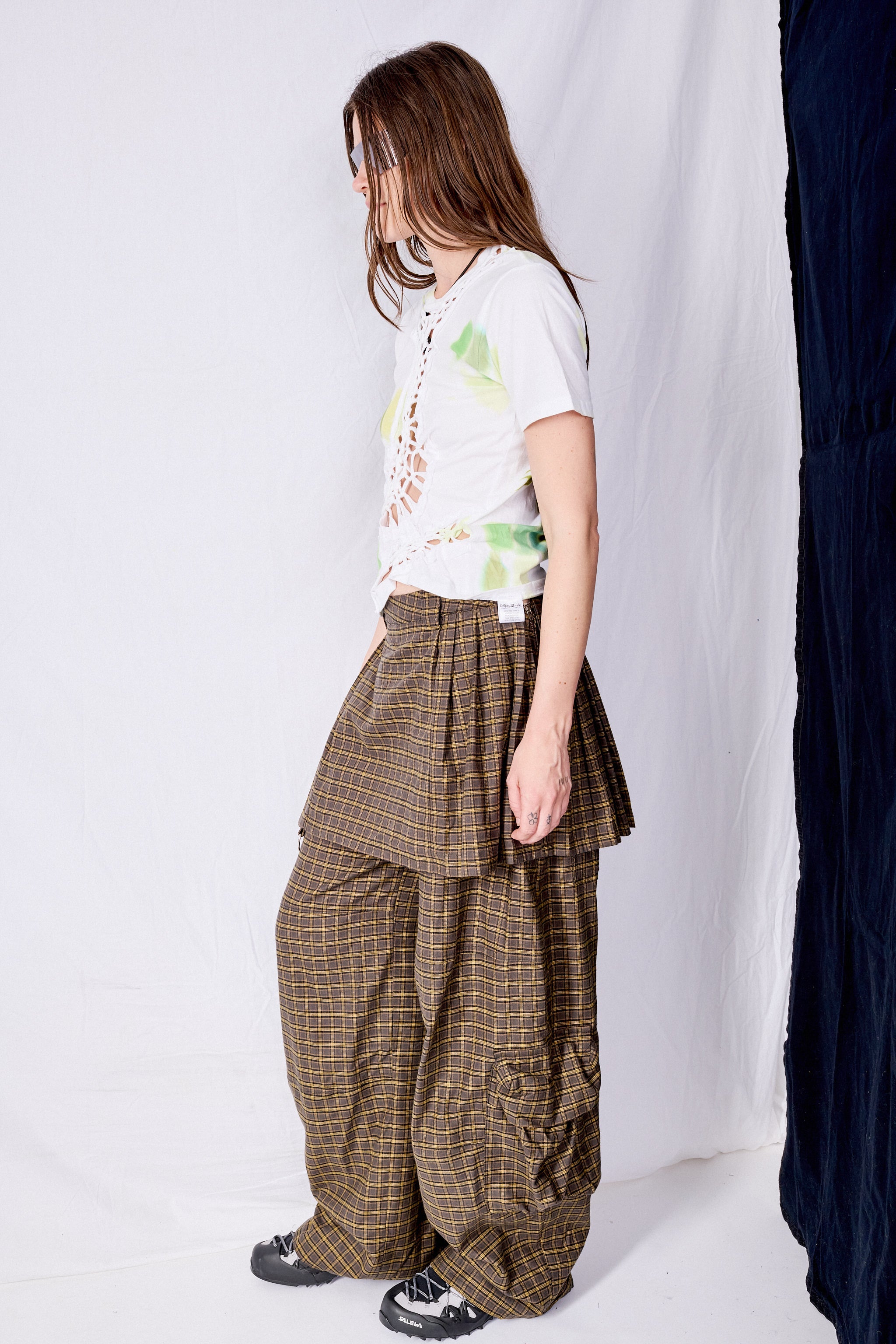 Charcoal Plaid Lawn Skirt Cargo Pant