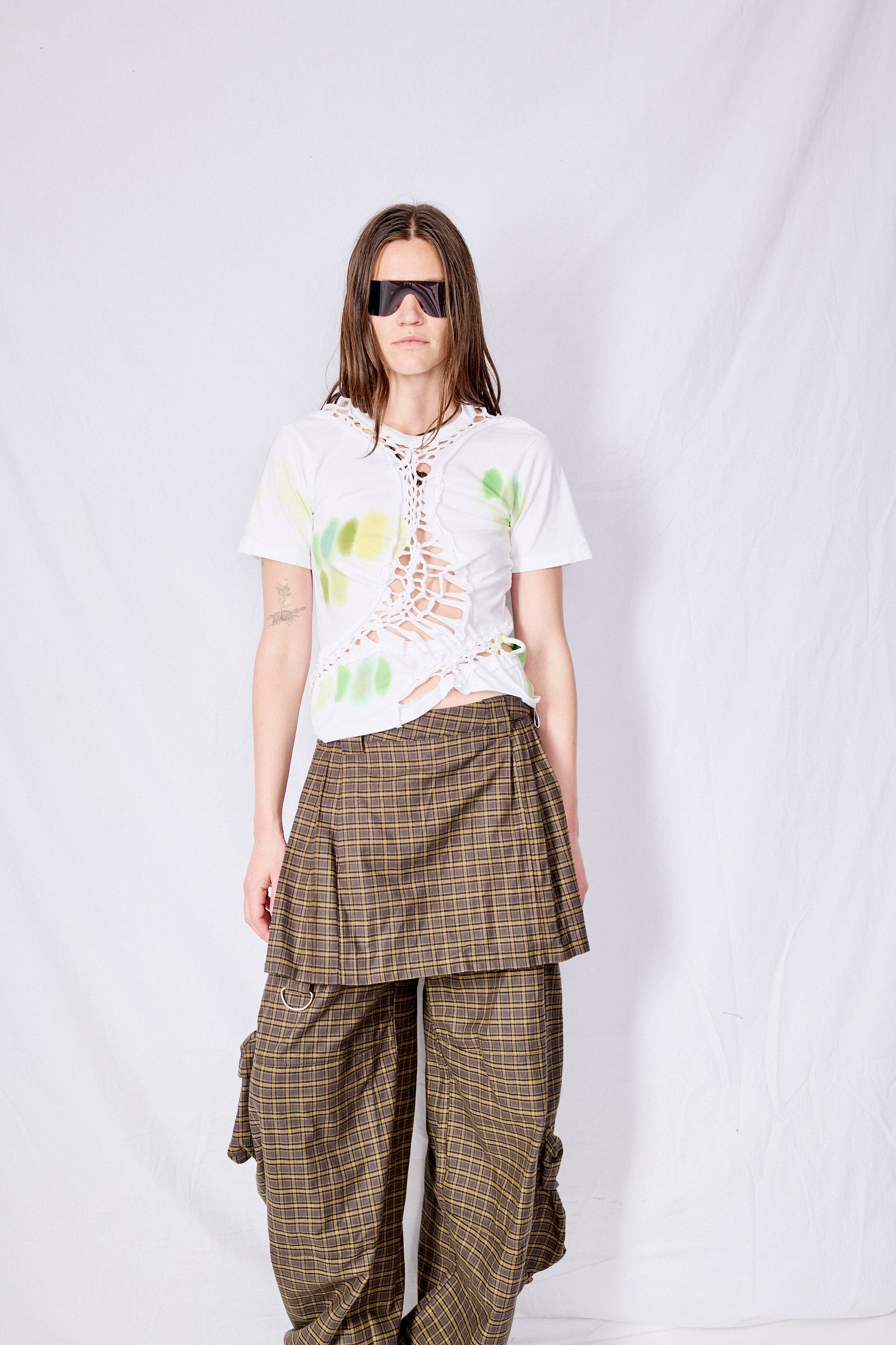 Charcoal Plaid Lawn Skirt Cargo Pant