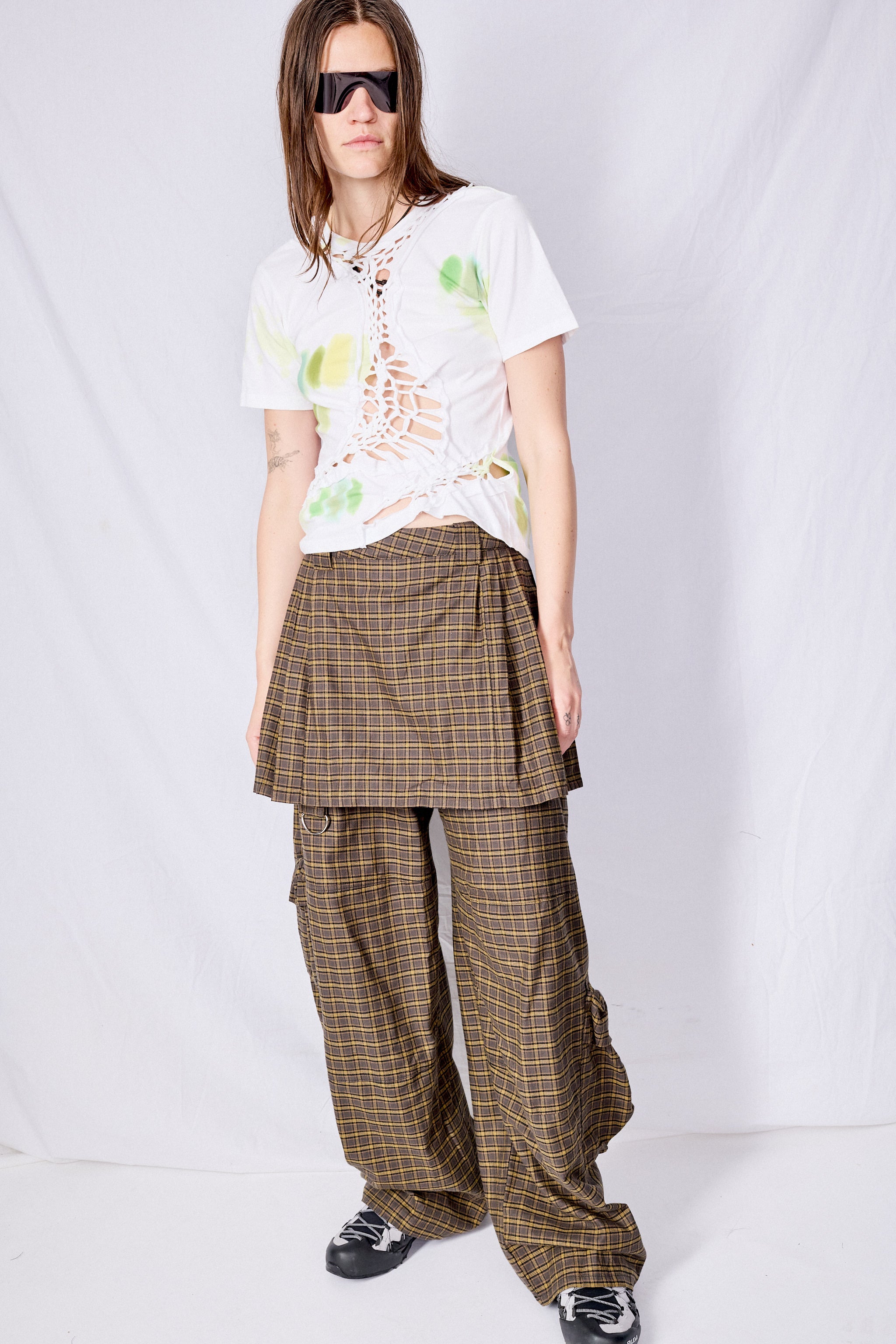 Charcoal Plaid Lawn Skirt Cargo Pant