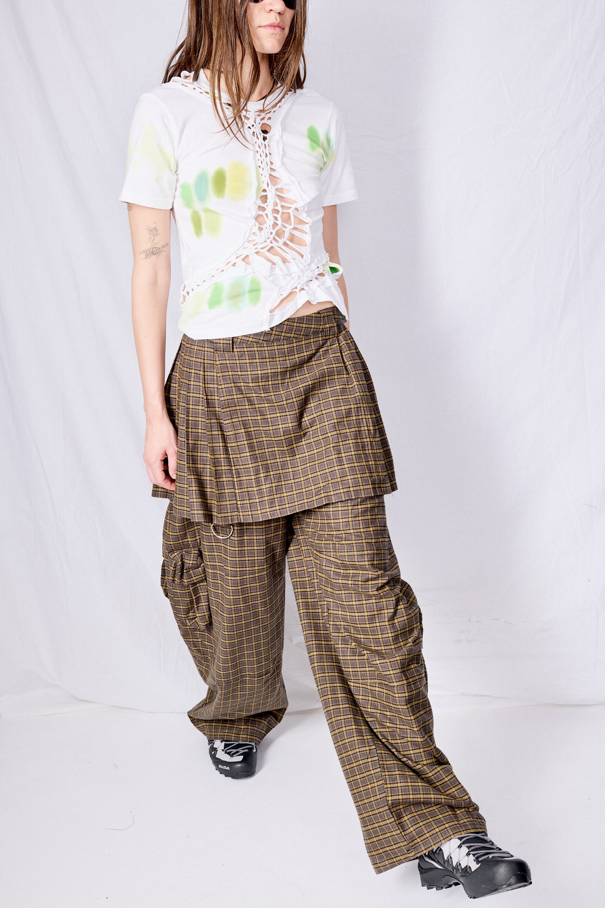 Charcoal Plaid Lawn Skirt Cargo Pant