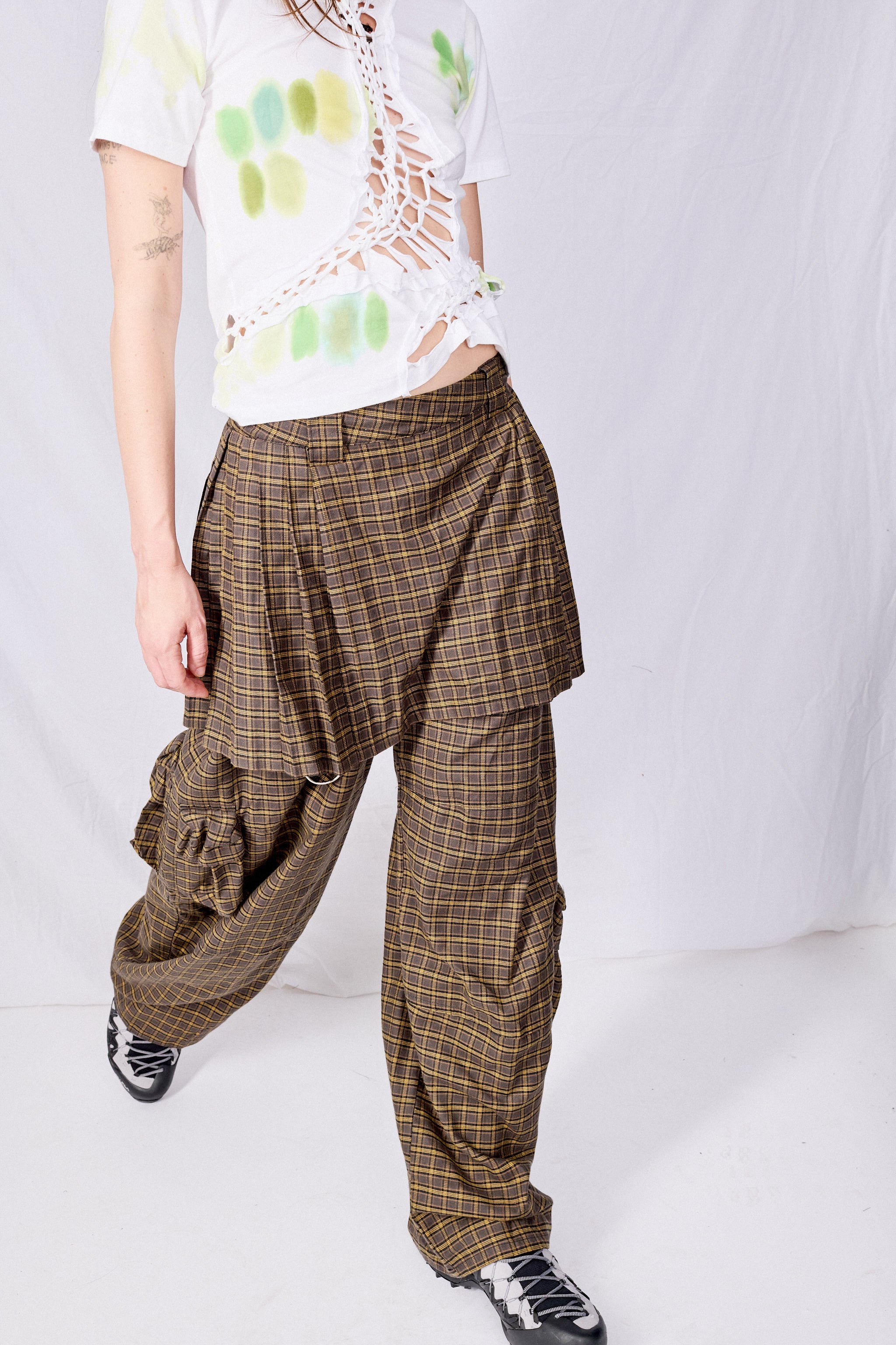 Charcoal Plaid Lawn Skirt Cargo Pant