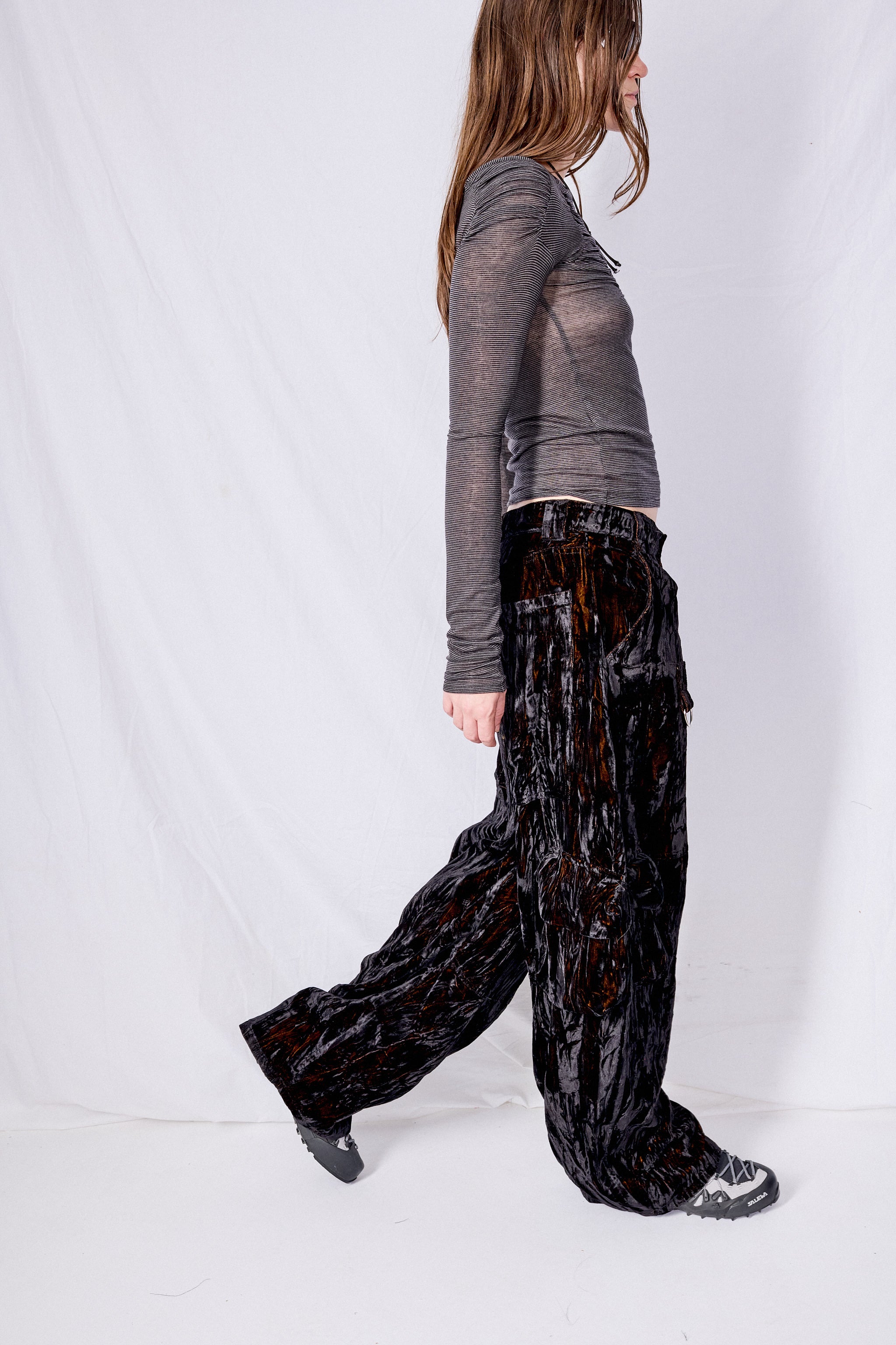 Black Lawn Velvet Cargo Pant