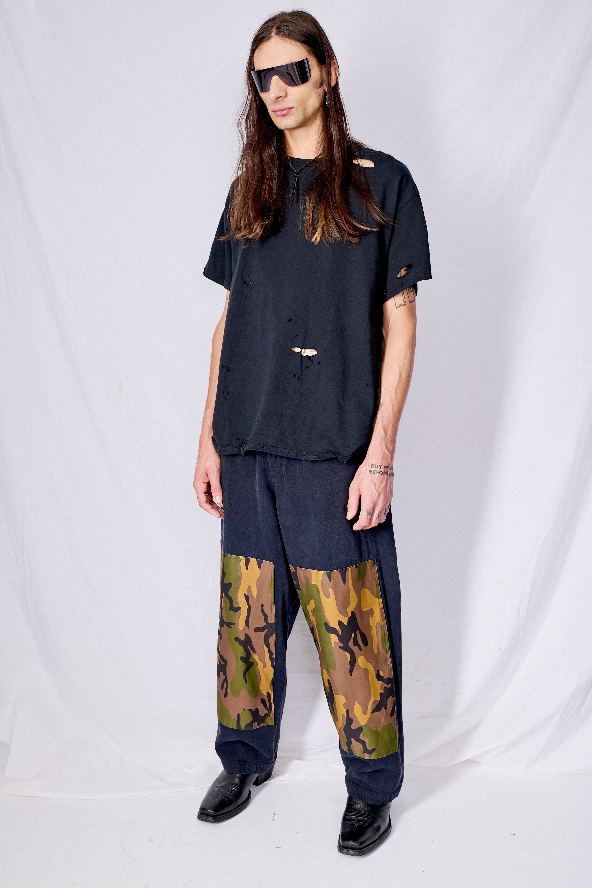 Black Denim Camo Patch Baggy Jean