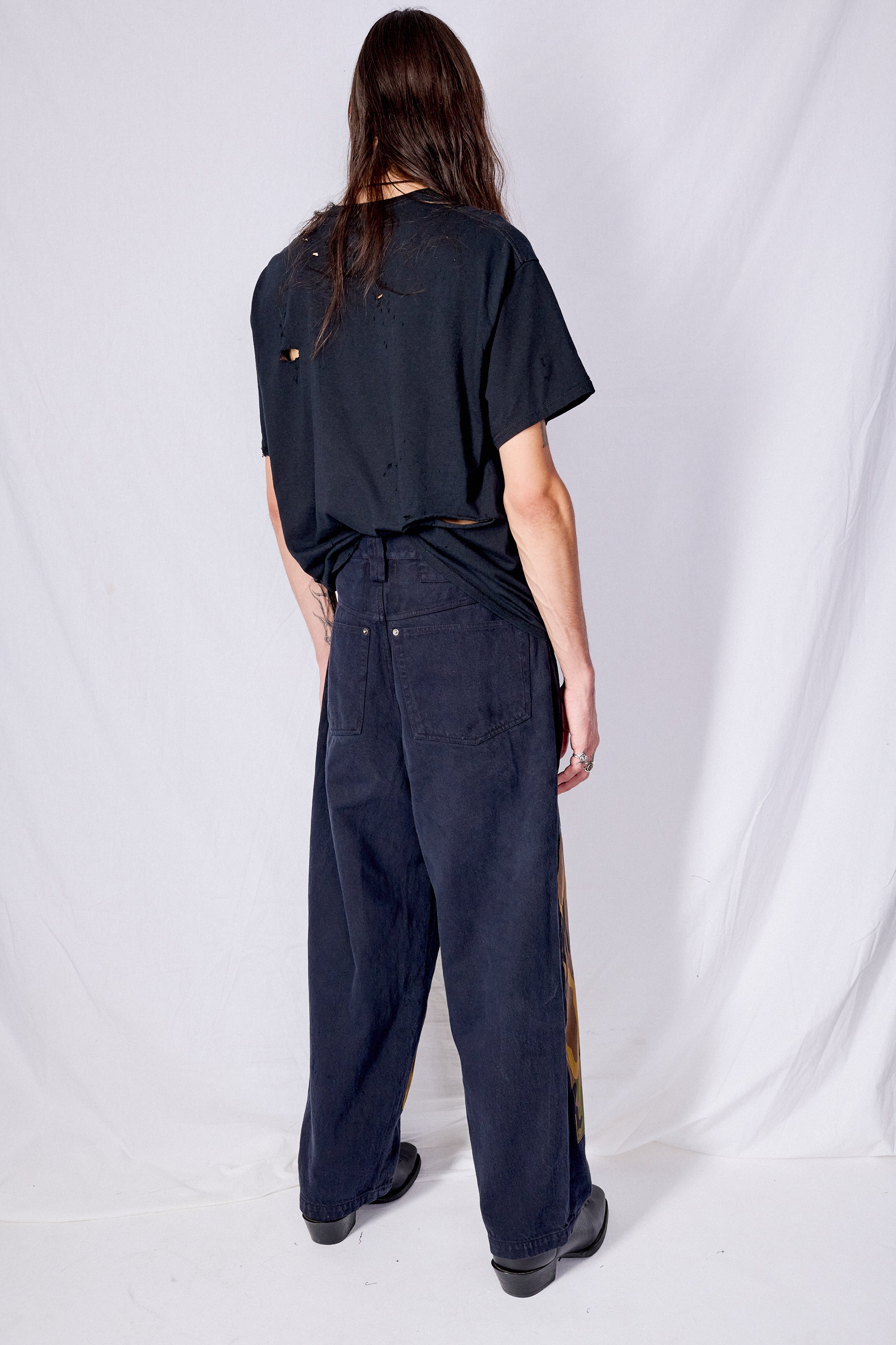 Black Denim Camo Patch Baggy Jean