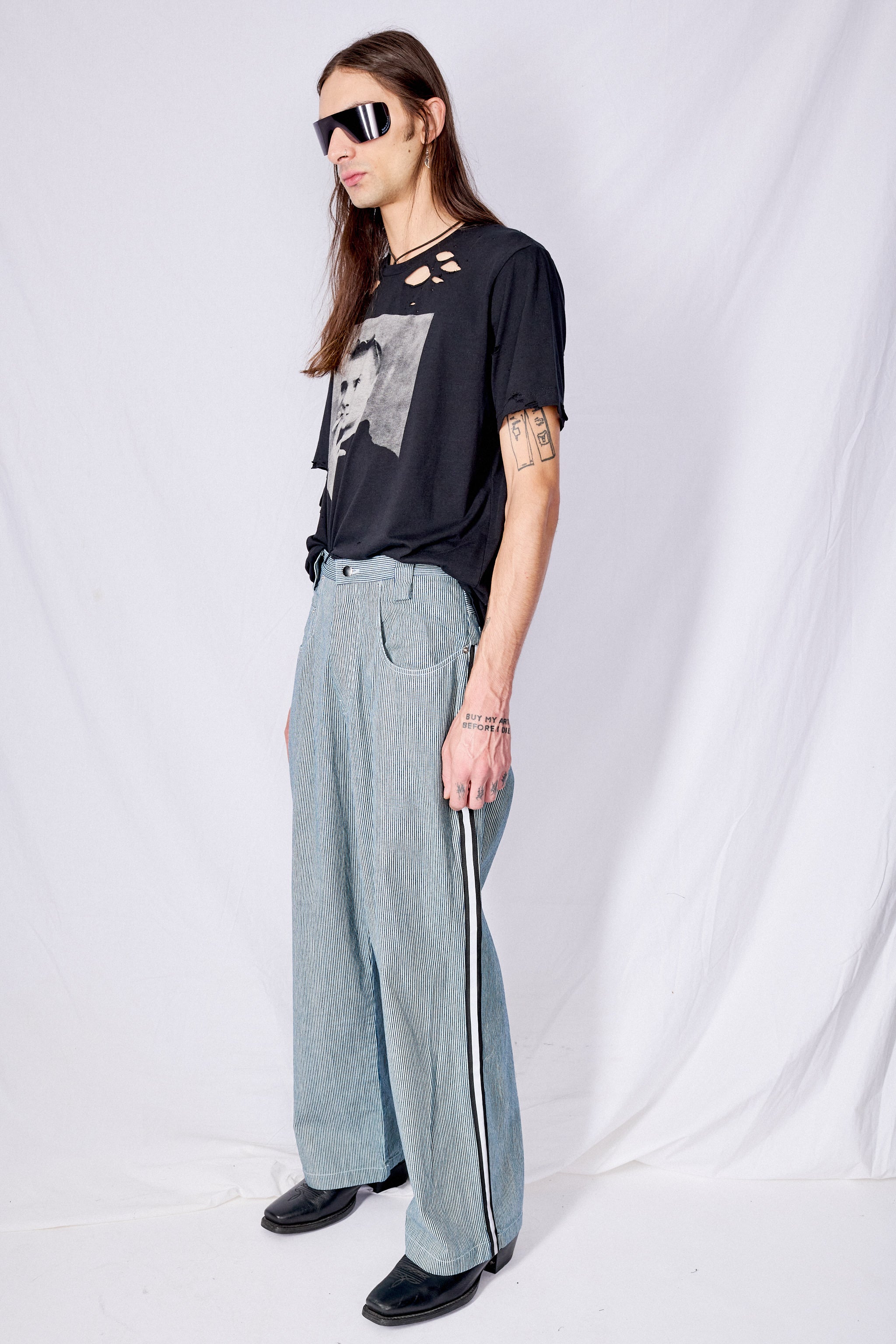 Railroad Stripe Denim Reflector Baggy Jean