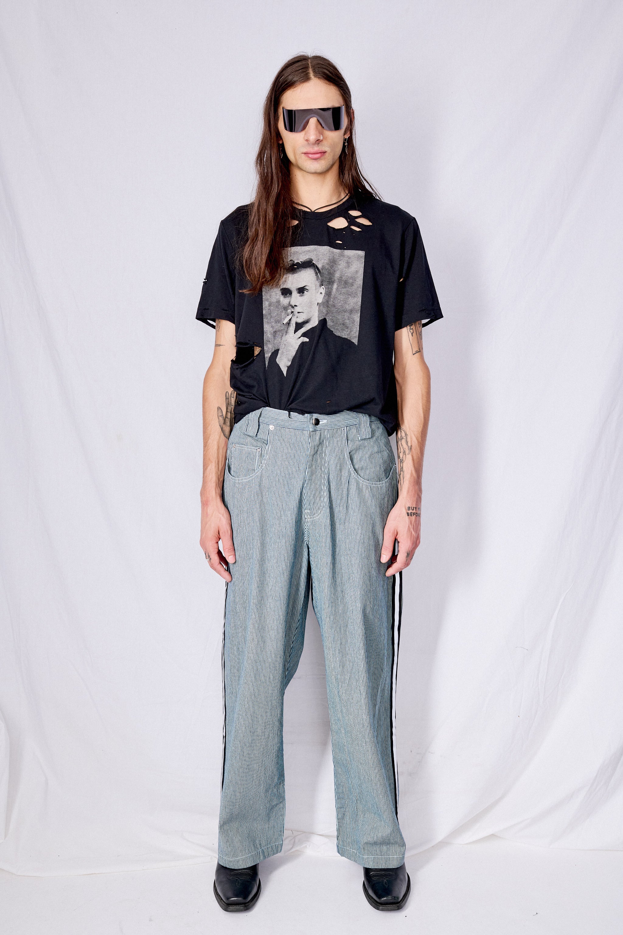 Railroad Stripe Denim Reflector Baggy Jean