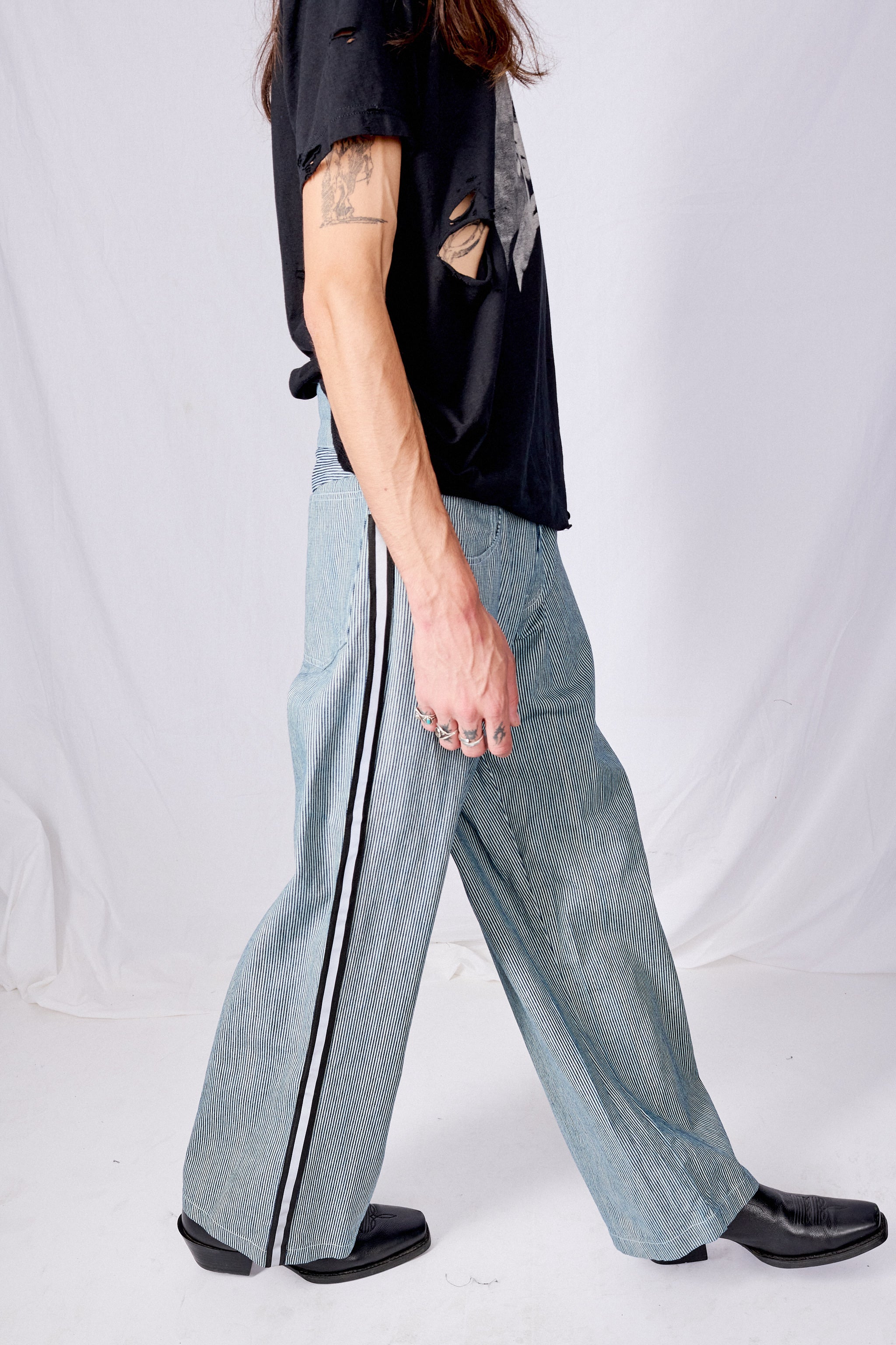 Railroad Stripe Denim Reflector Baggy Jean