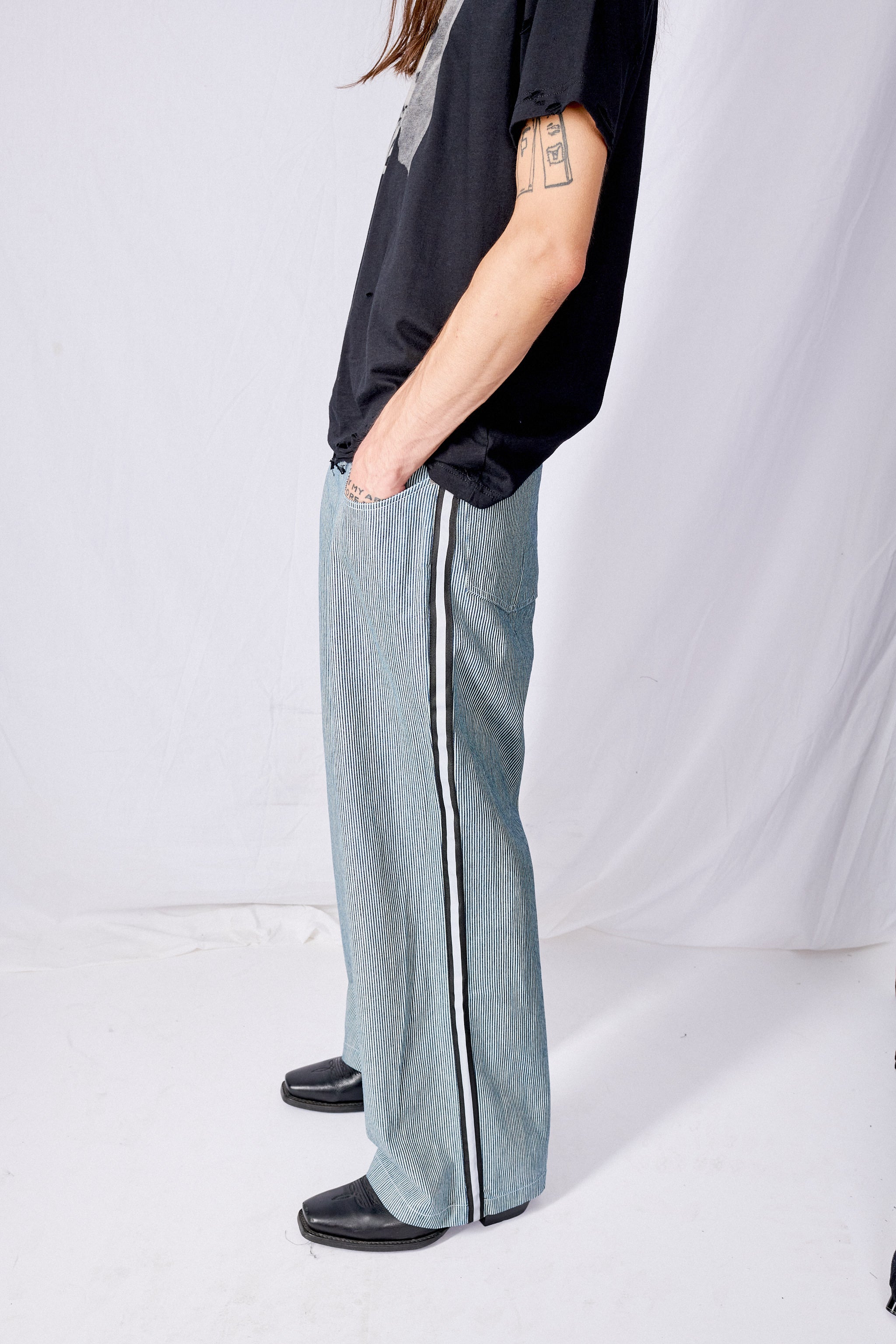 Railroad Stripe Denim Reflector Baggy Jean