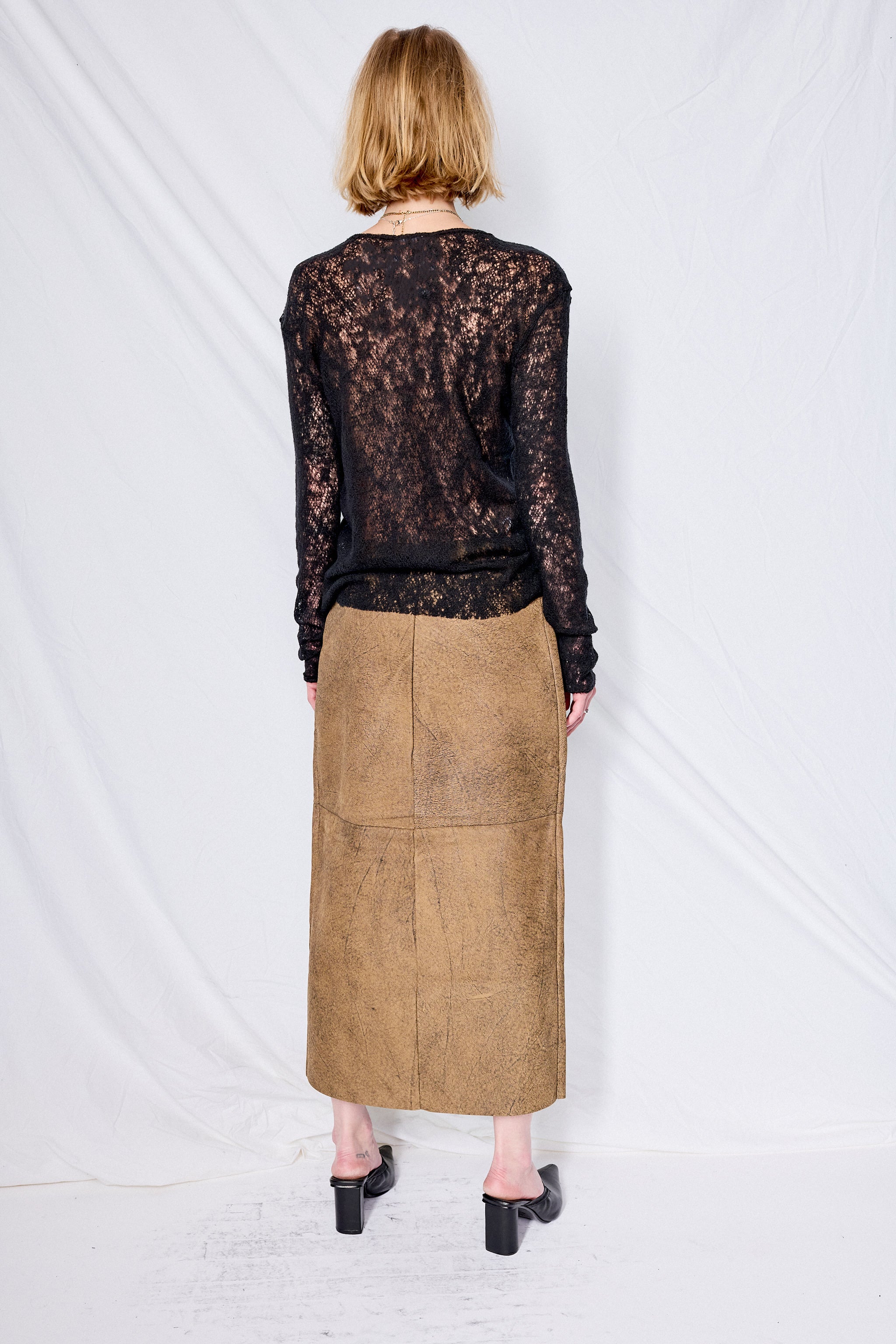 No.296 Brown Leather Panel Skirt