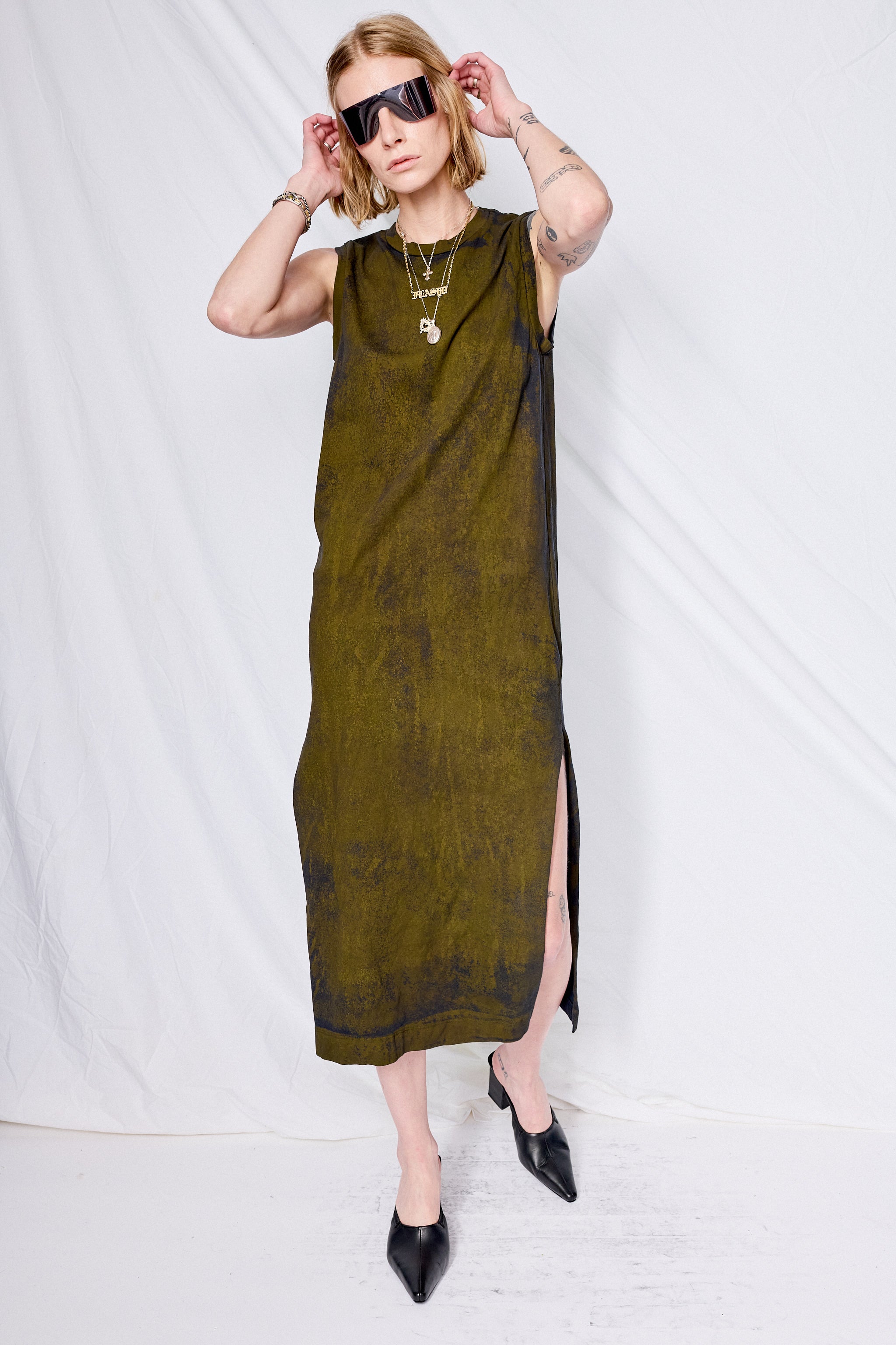 Black Overdyed Roller Tank Dress