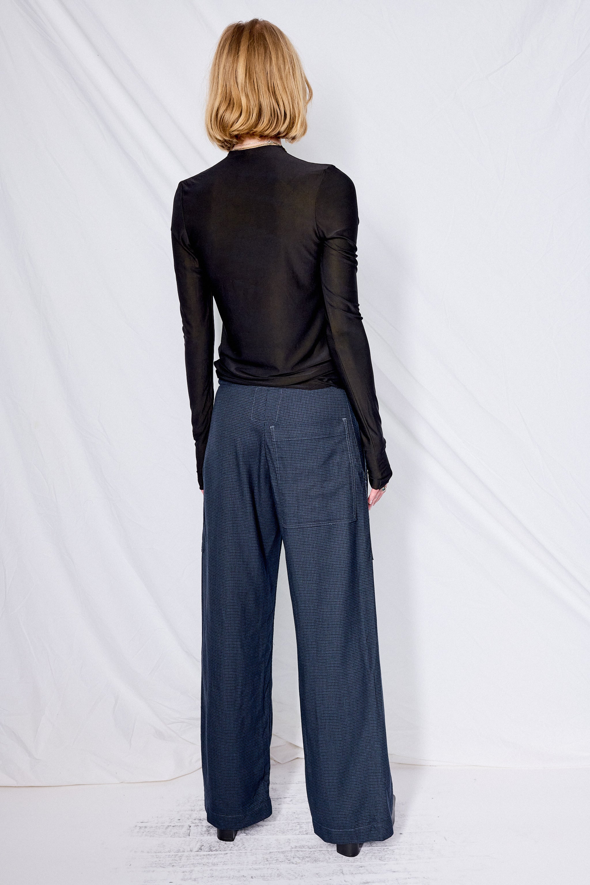 Black Overdyed Houndstooth Suiting Simple Pant