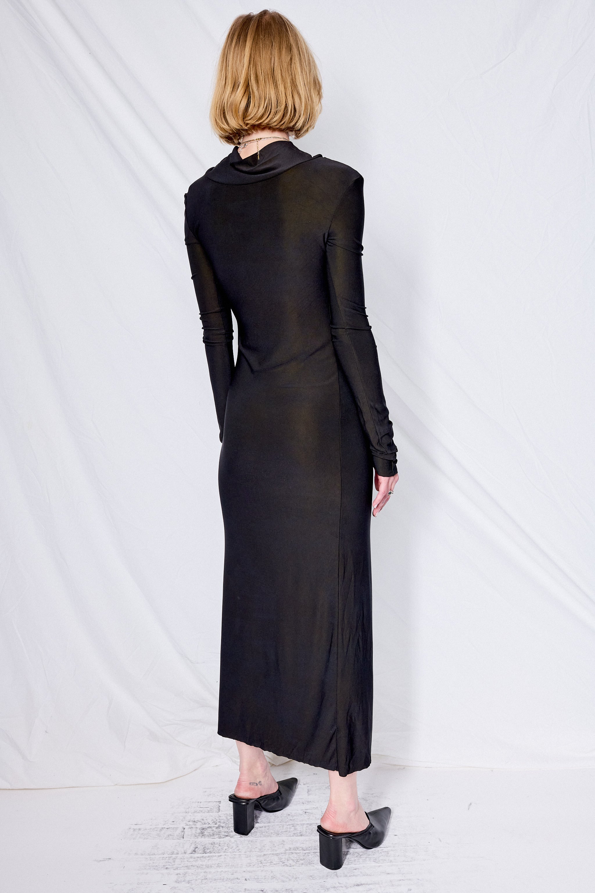 Black Overdyed Jersey Long Sleeve Maxi Dress