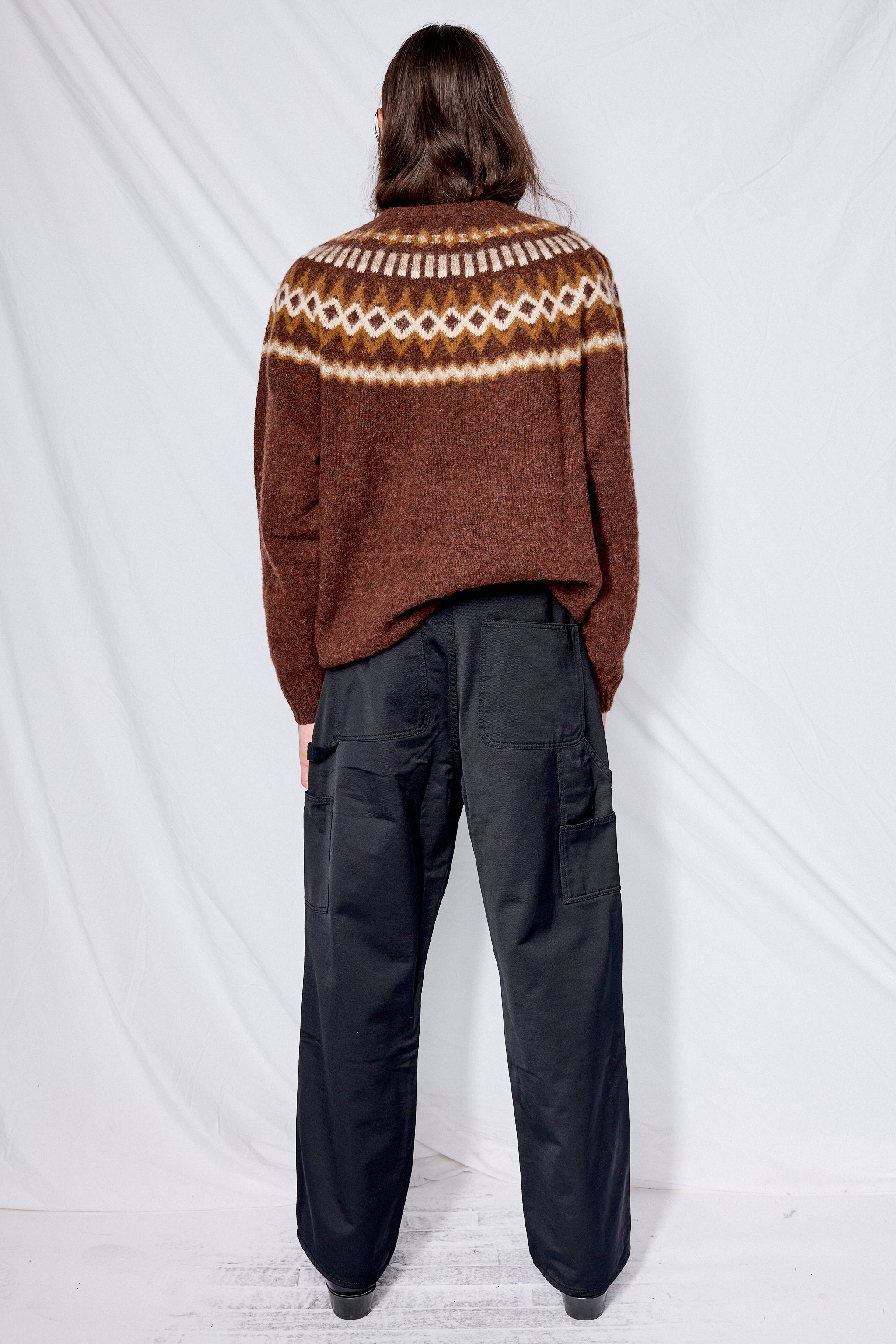 Brown Suedehead Fair Isle Crew Neck Jumper