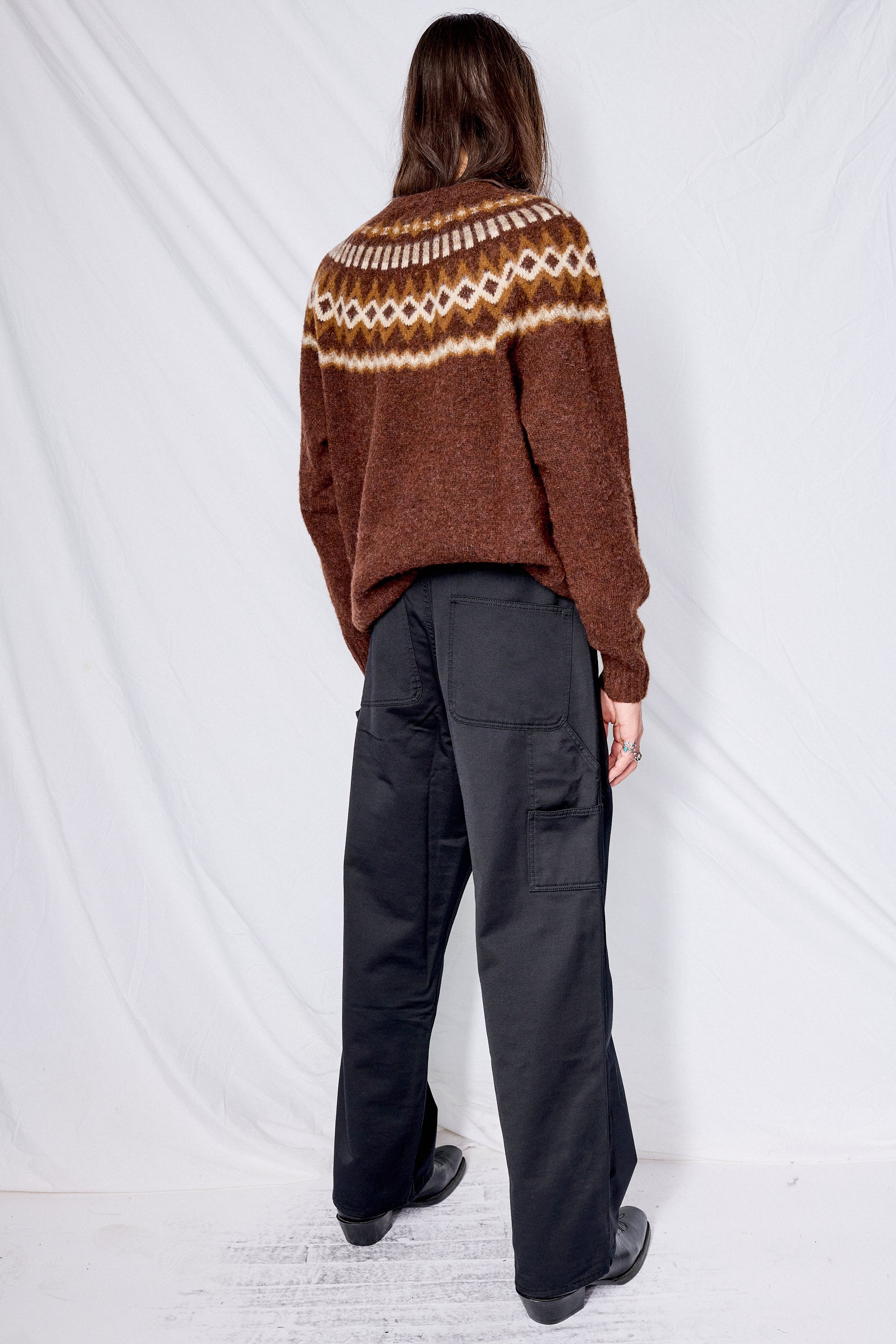 Brown Suedehead Fair Isle Crew Neck Jumper