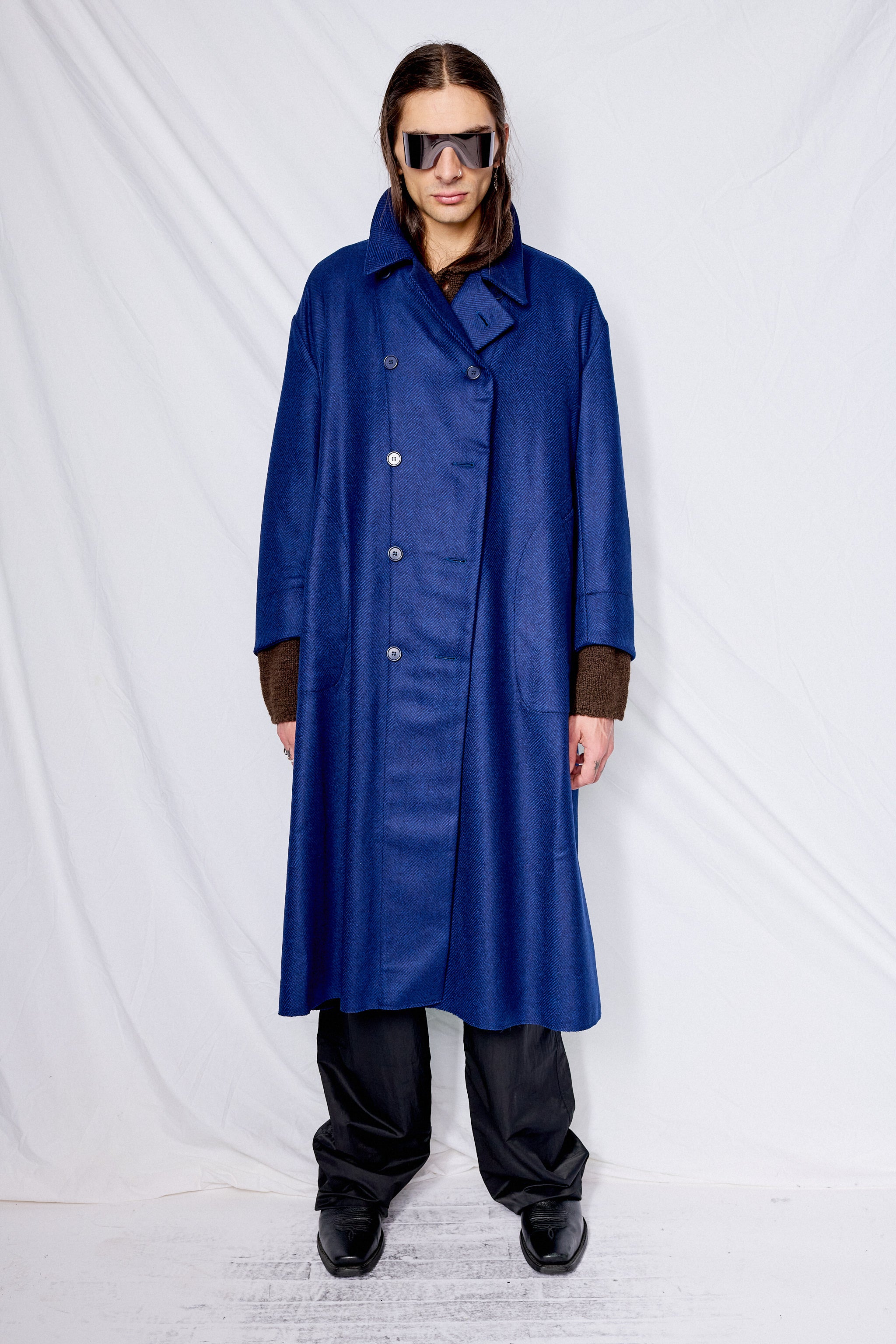 No.230 Blue Loro Piana Heavy Wool Breasted Coat