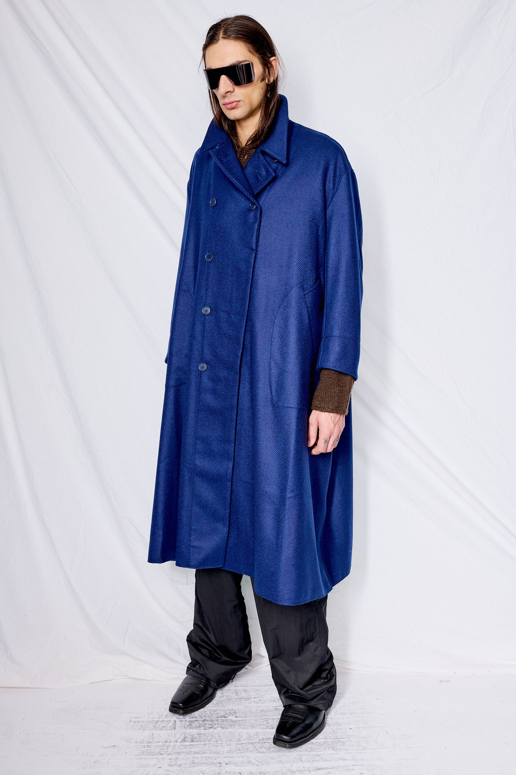 No.230 Blue Loro Piana Heavy Wool Breasted Coat