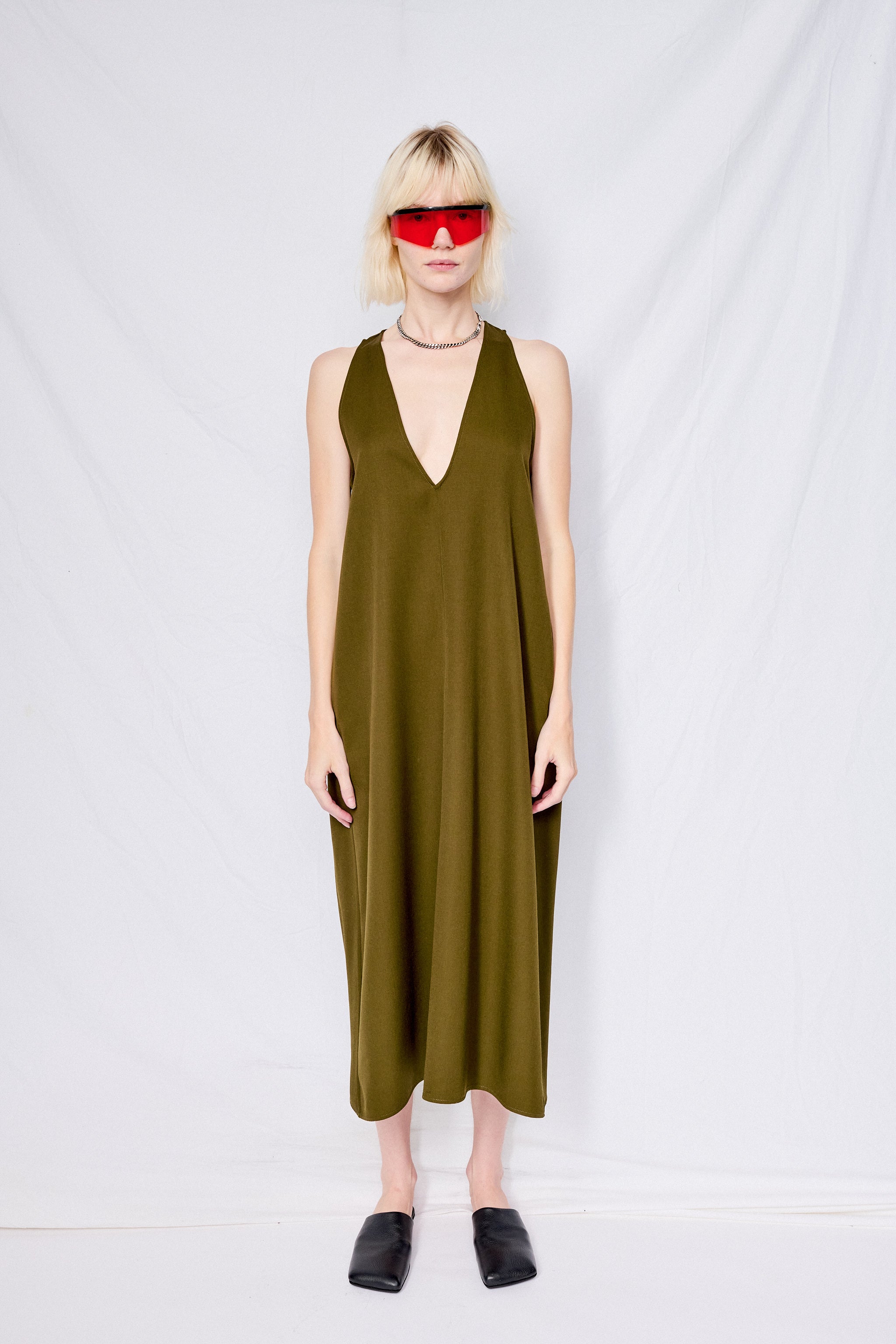 Dark Green Suiting Trapeze Dress