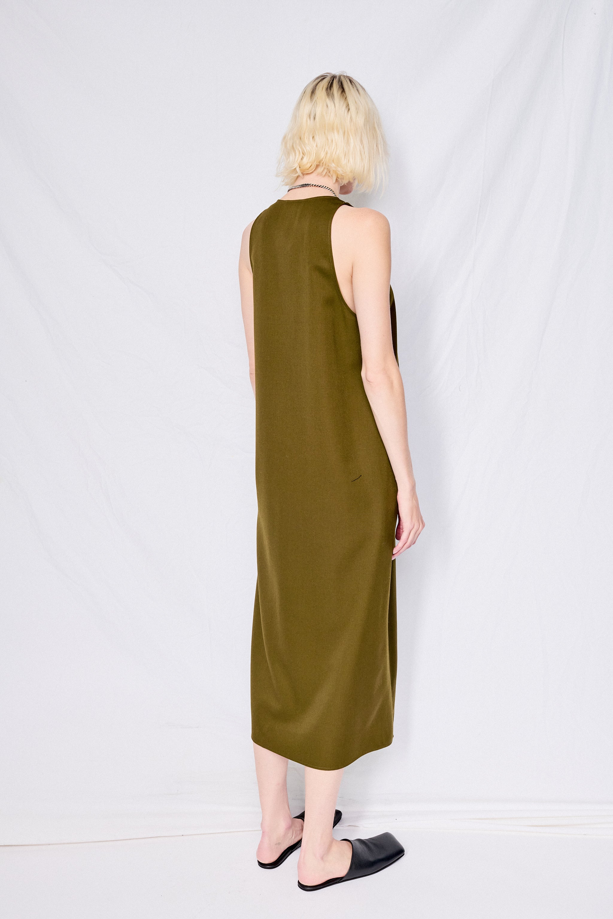 Dark Green Suiting Trapeze Dress