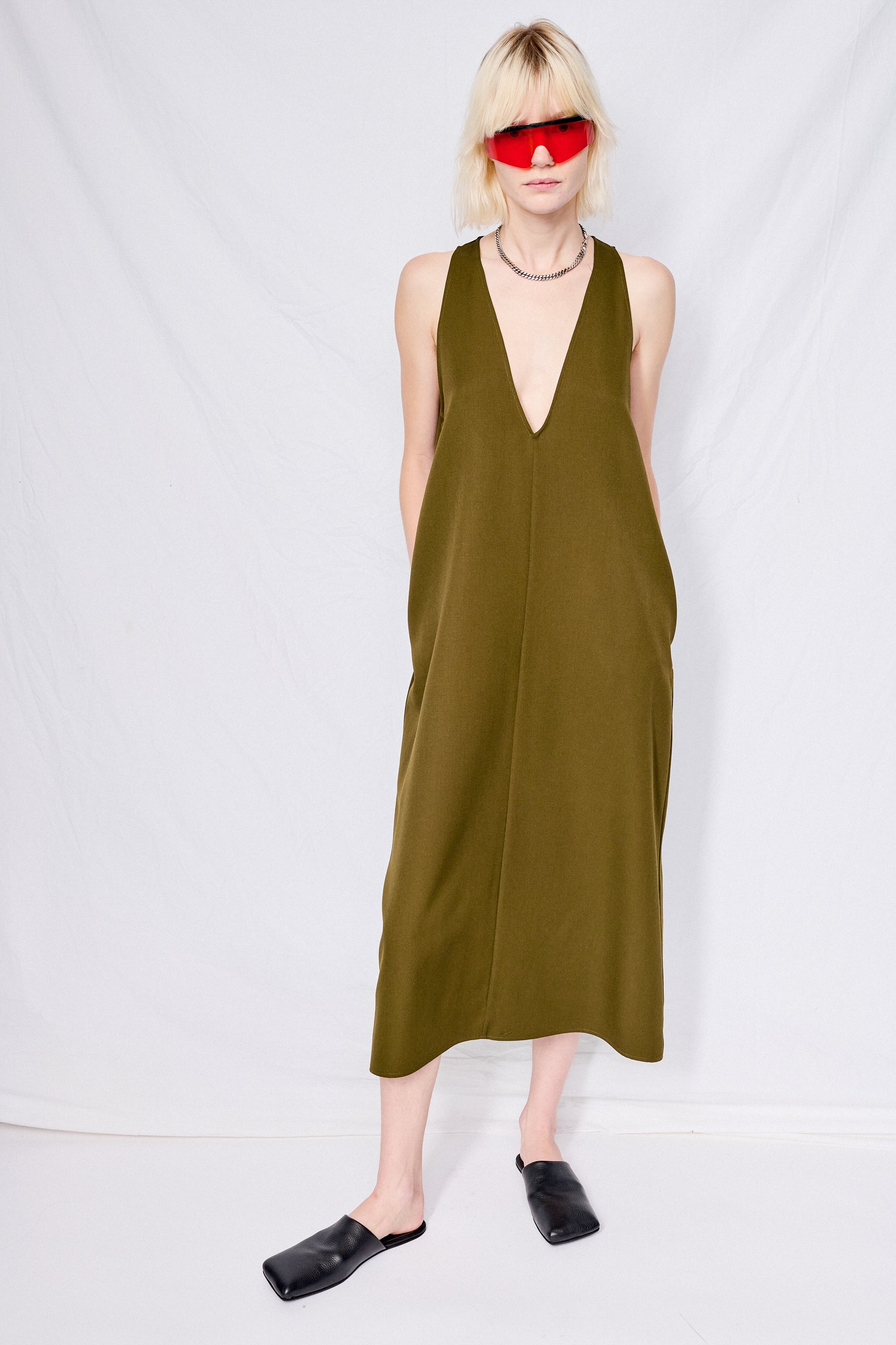 Green trapeze dress best sale