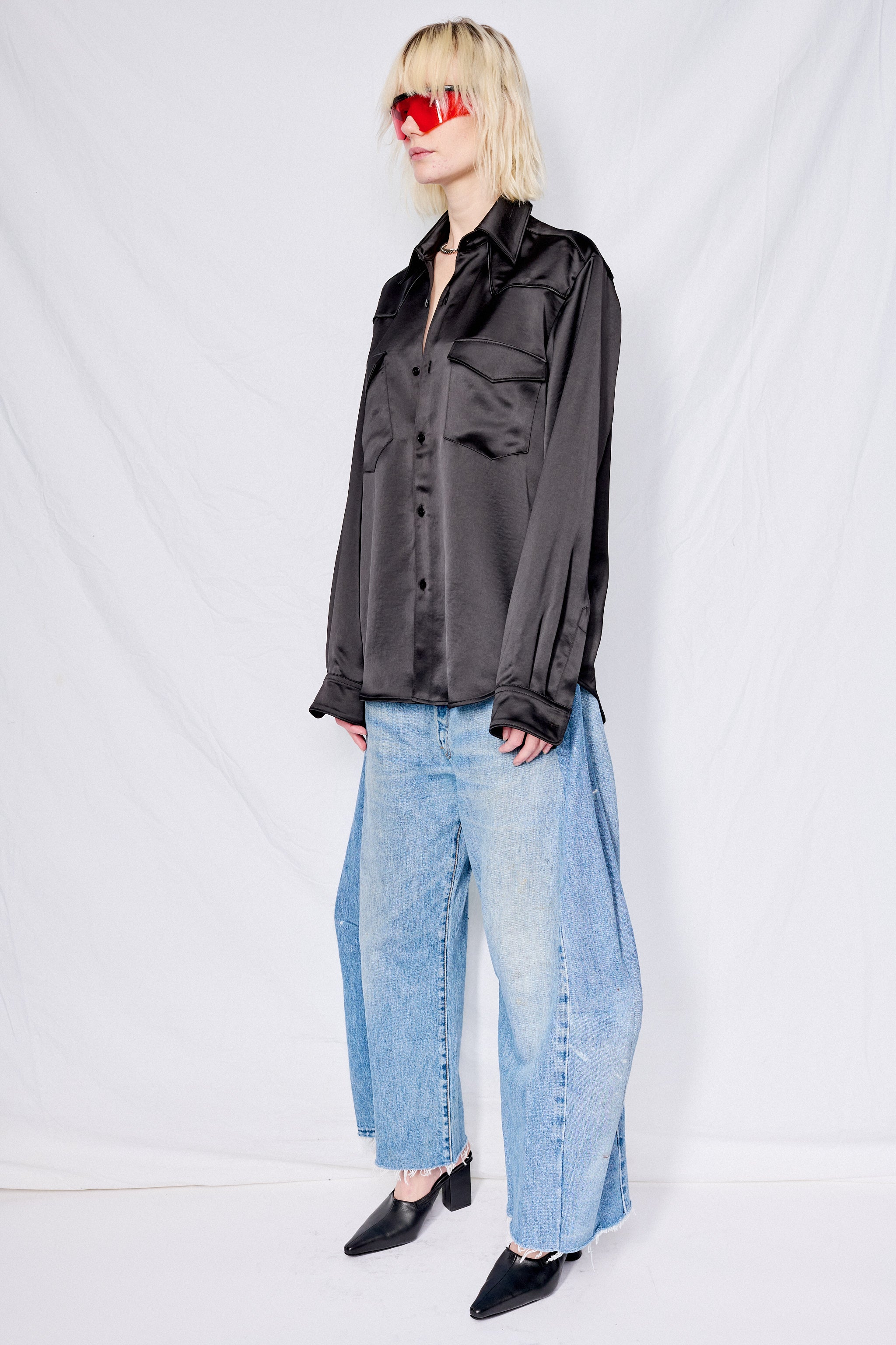 Black Satin Western Shirt