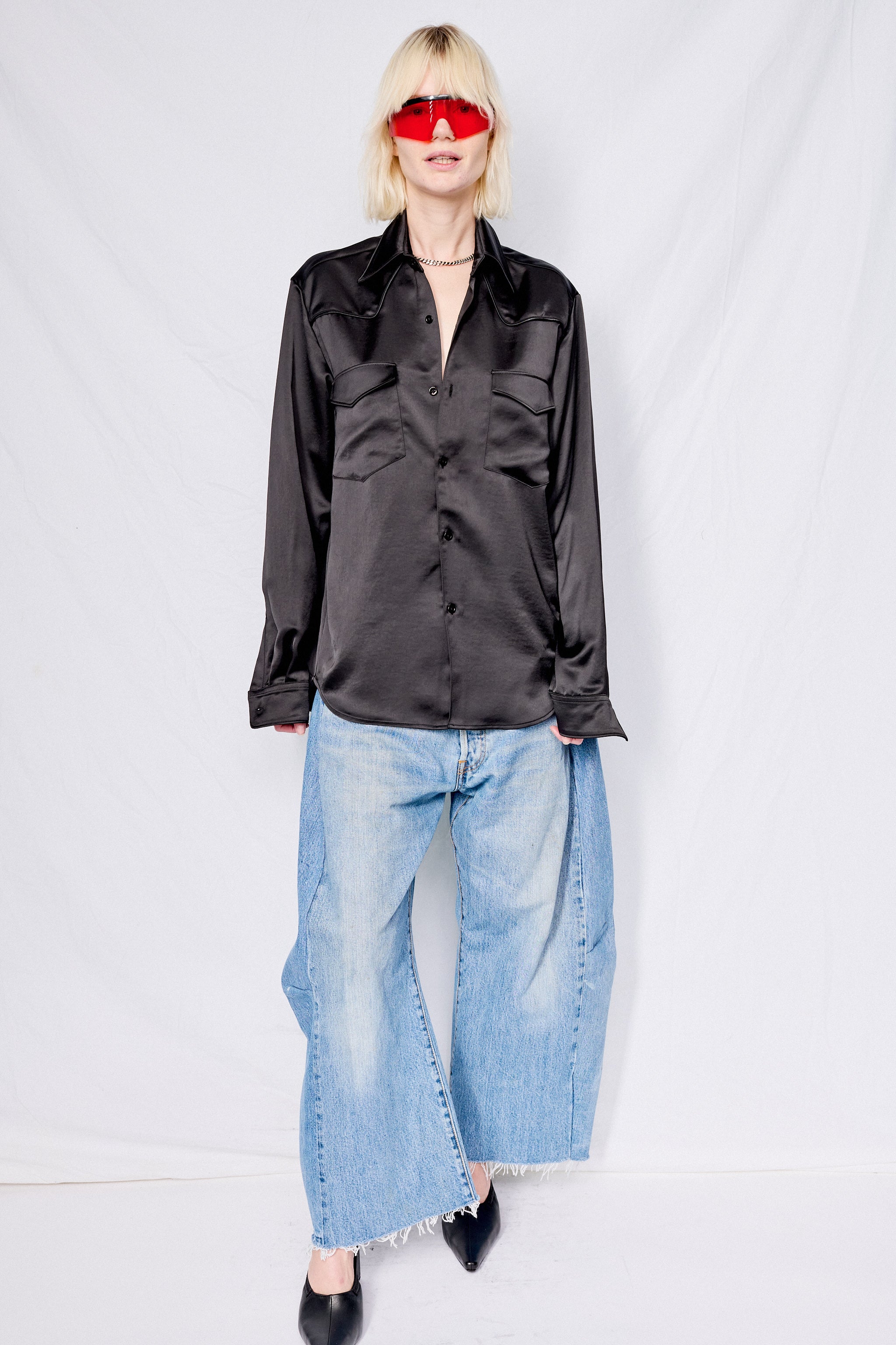 Black Satin Western Shirt