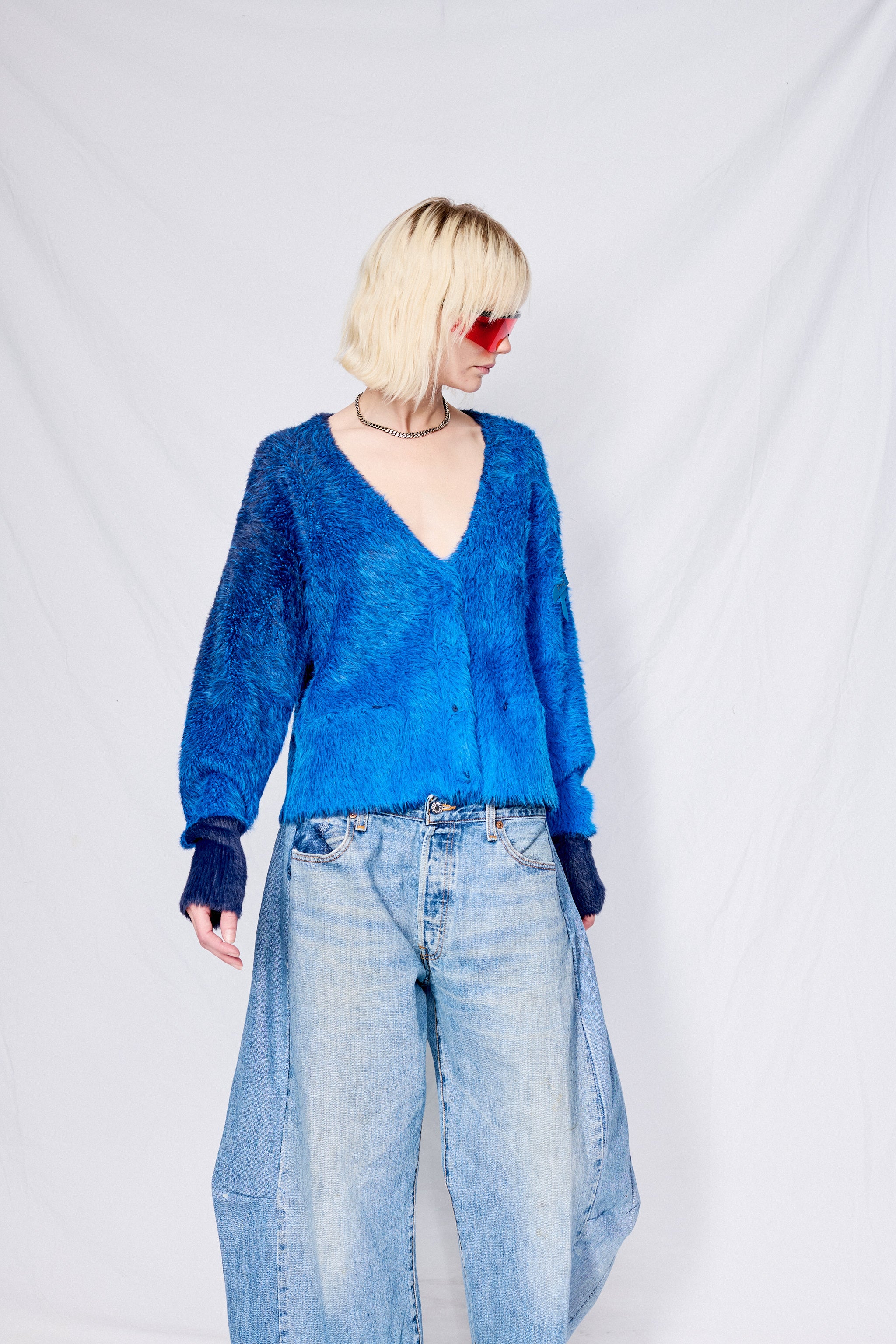 Electric Blue Ozzy Faux Fur Oversized Cardigan