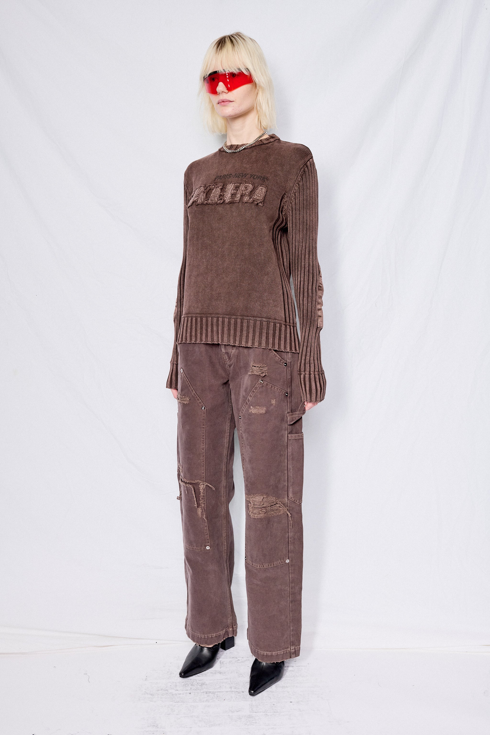 Brown Rib Knit Sweater