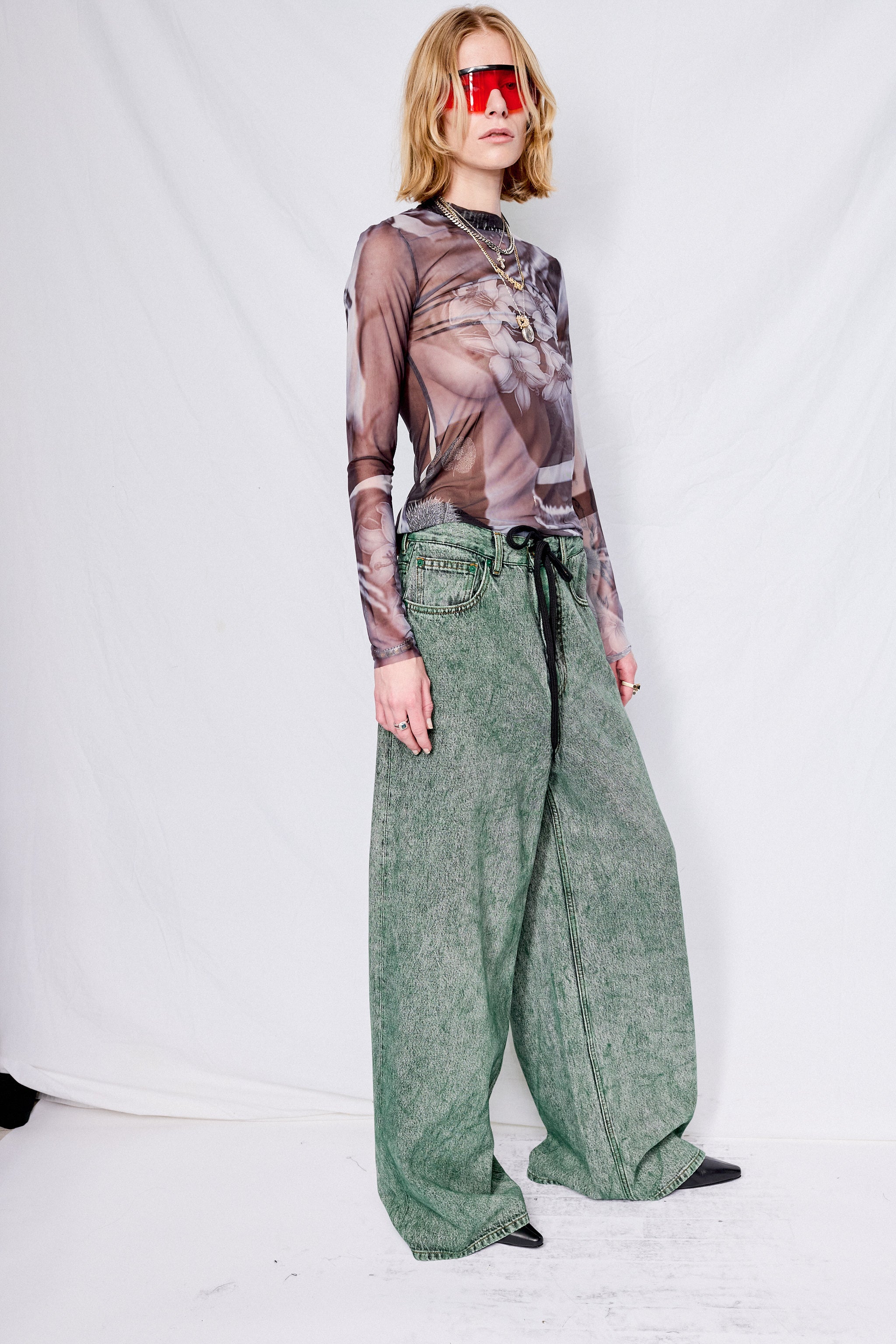 Green Numeric Denim Trouser