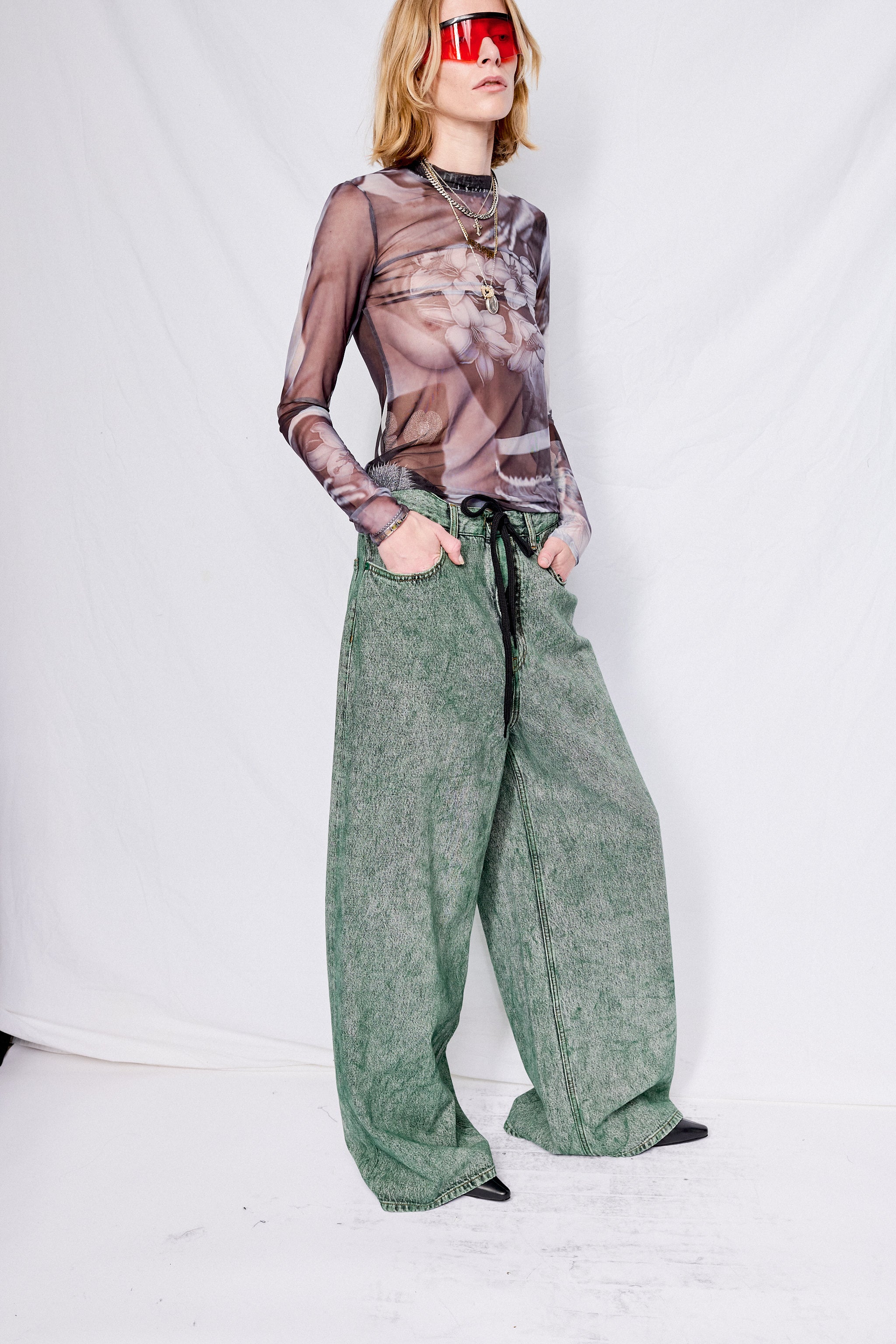 Green Numeric Denim Trouser