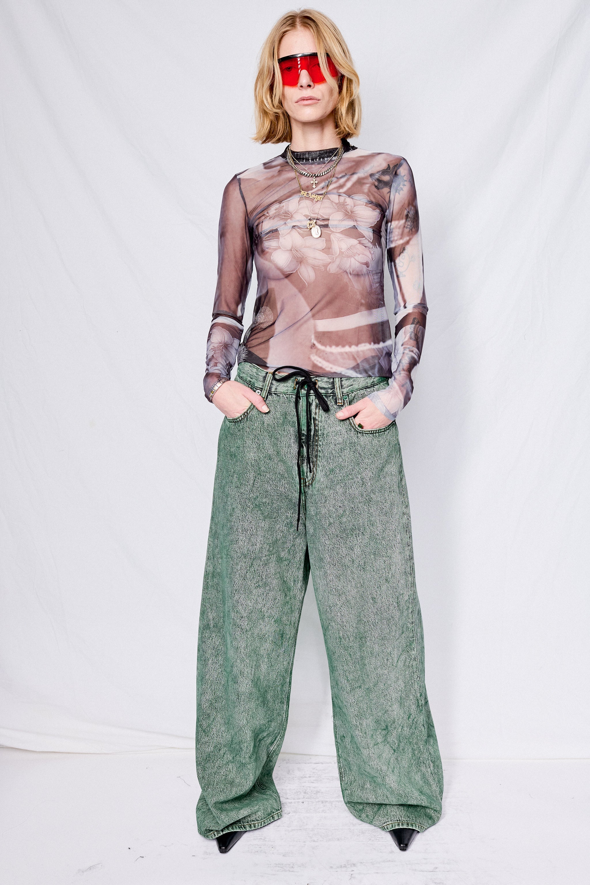 Green Numeric Denim Trouser