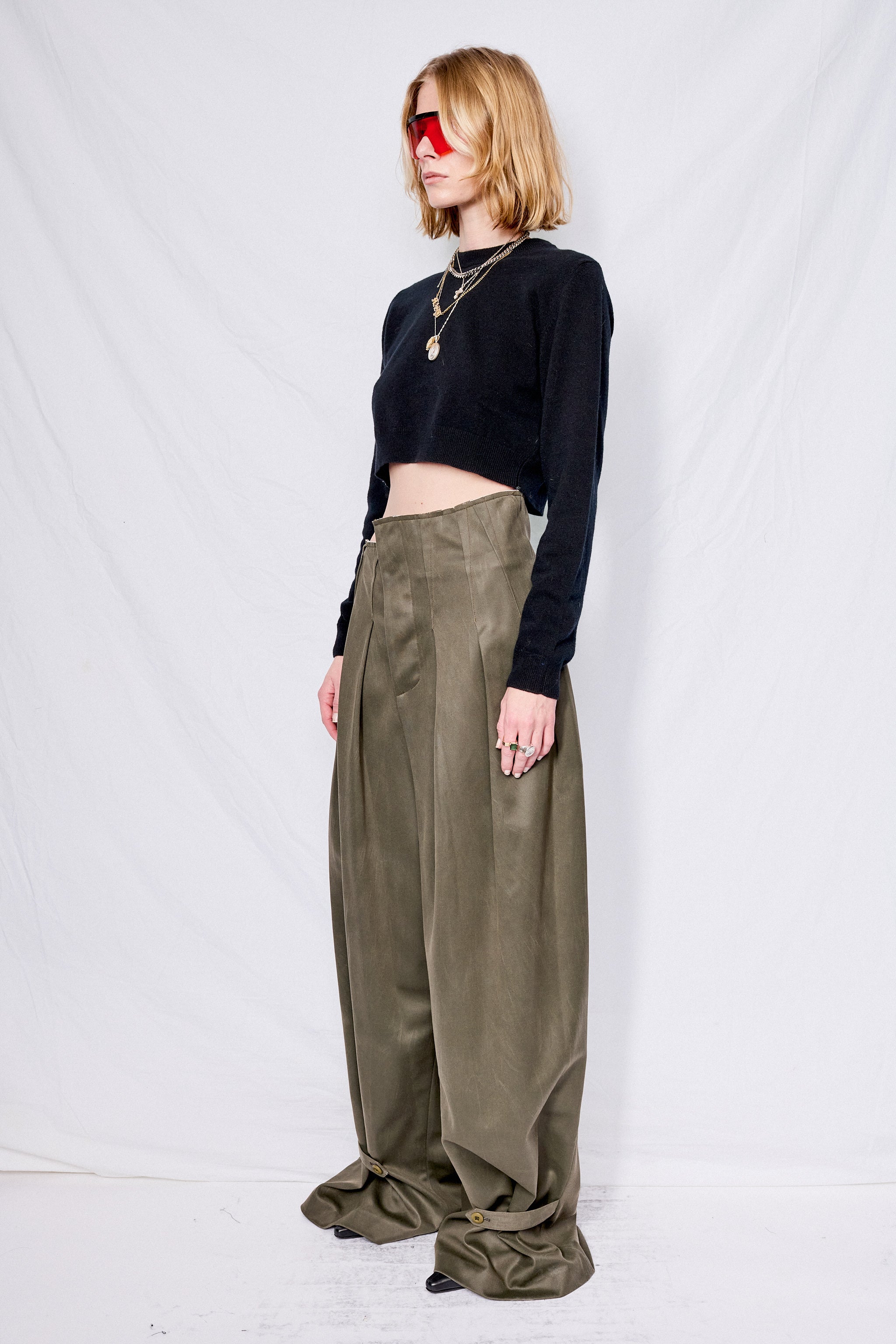 Deep Green Vegan Suede Trousers