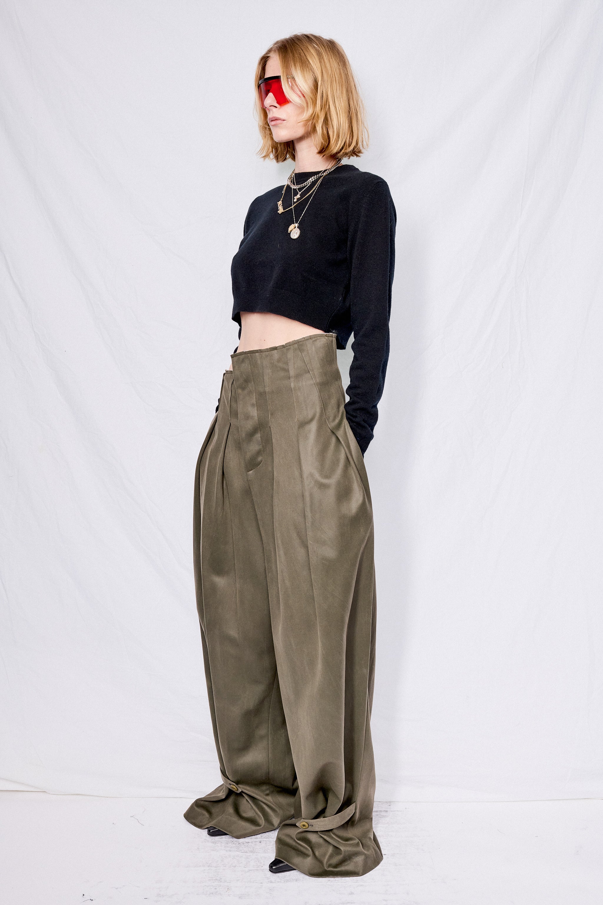 Deep Green Vegan Suede Trousers