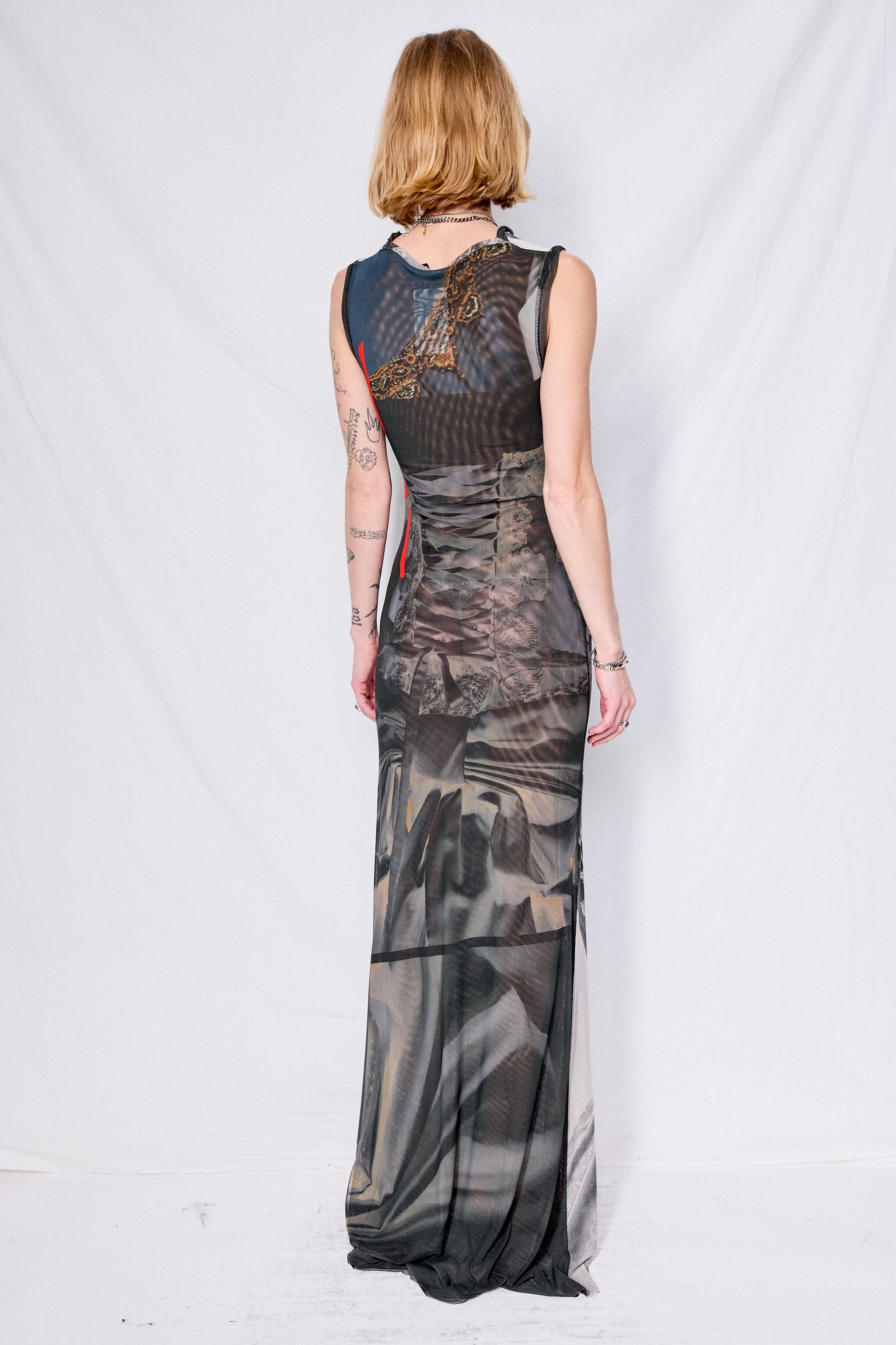 Dirndle Print Mesh Maxi Dress