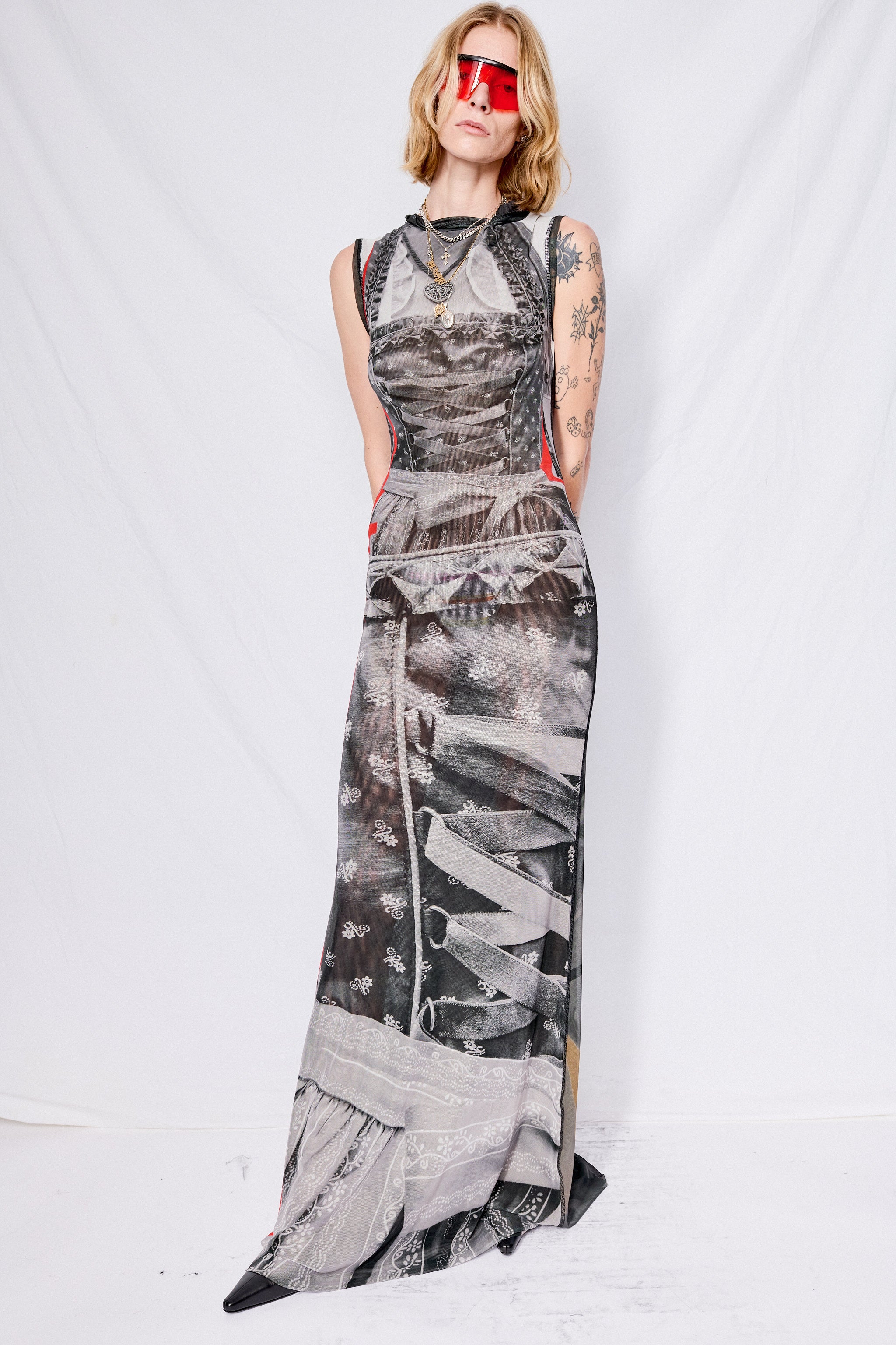 Dirndle Print Mesh Maxi Dress