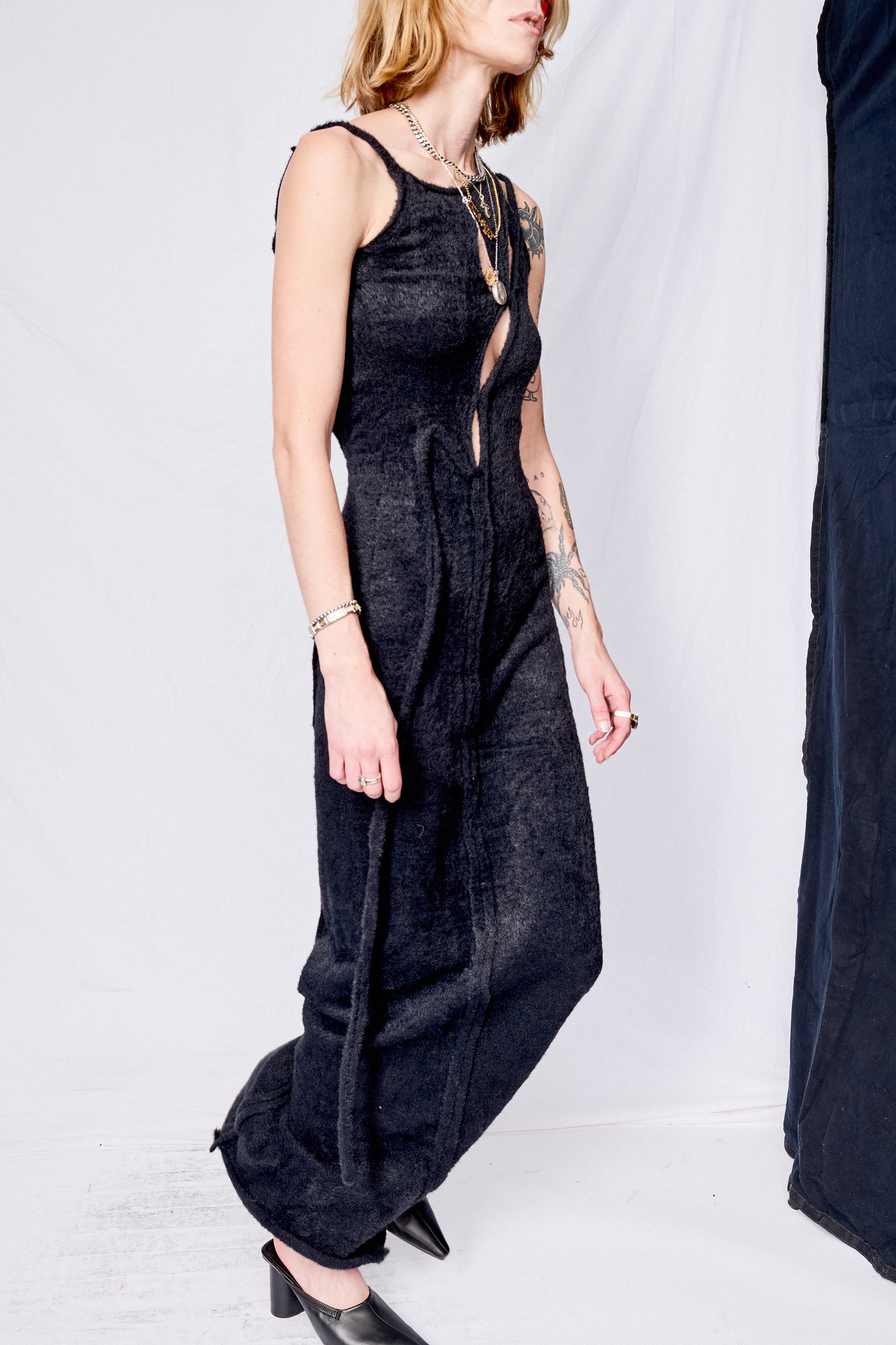 Black Strappy Knit Maxi Dress