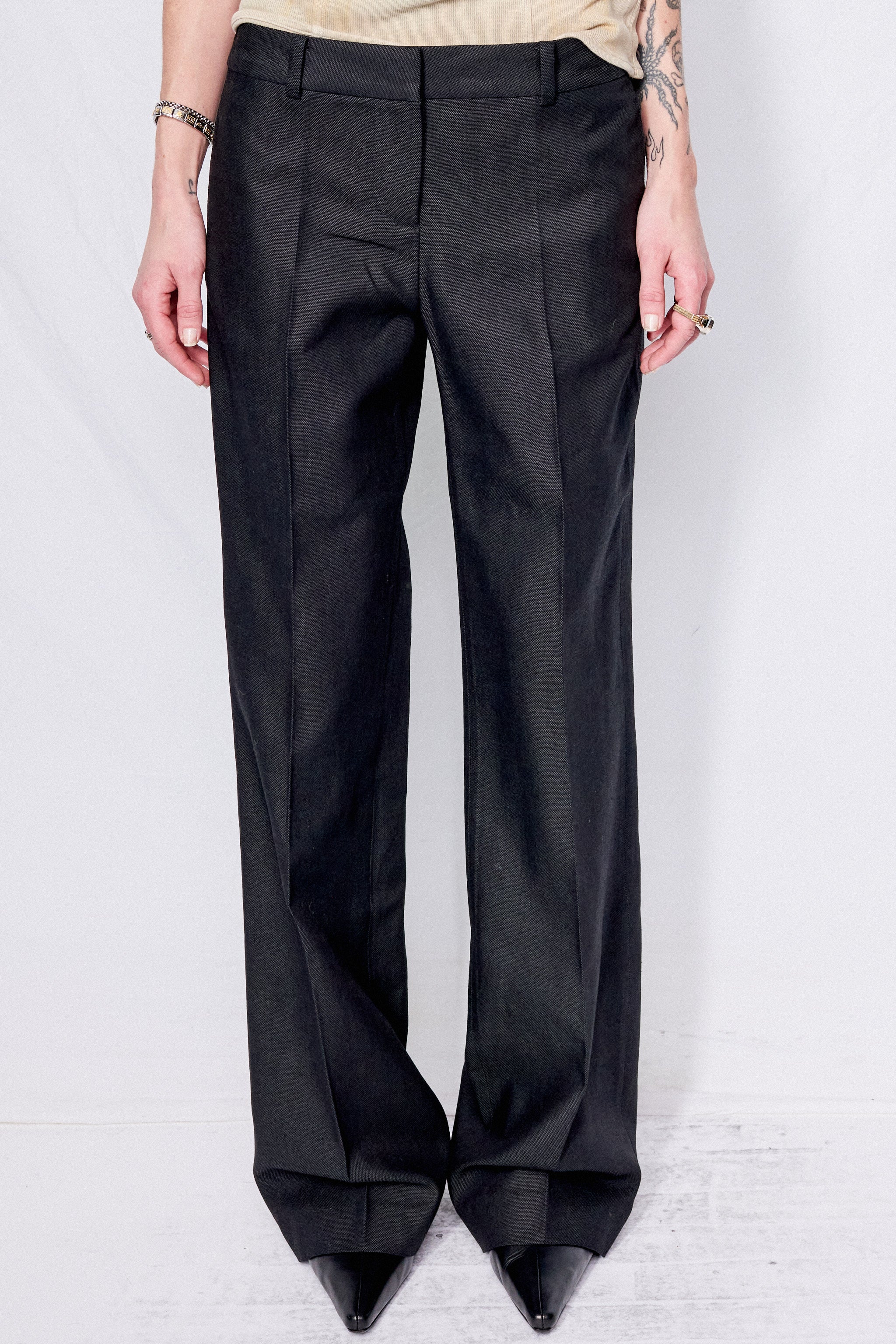 Draping Black Canvas Hip Trouser