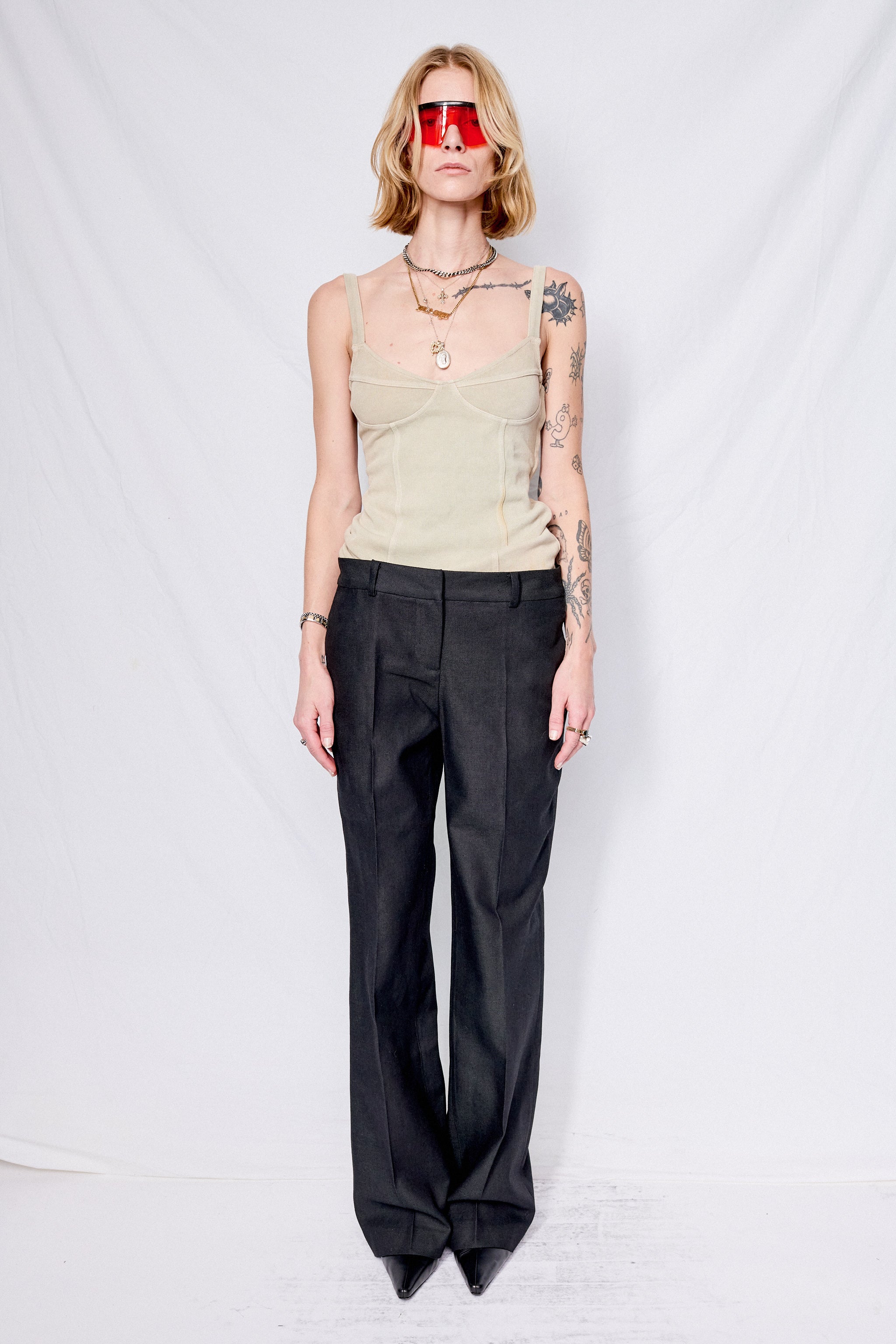 Draping Black Canvas Hip Trouser