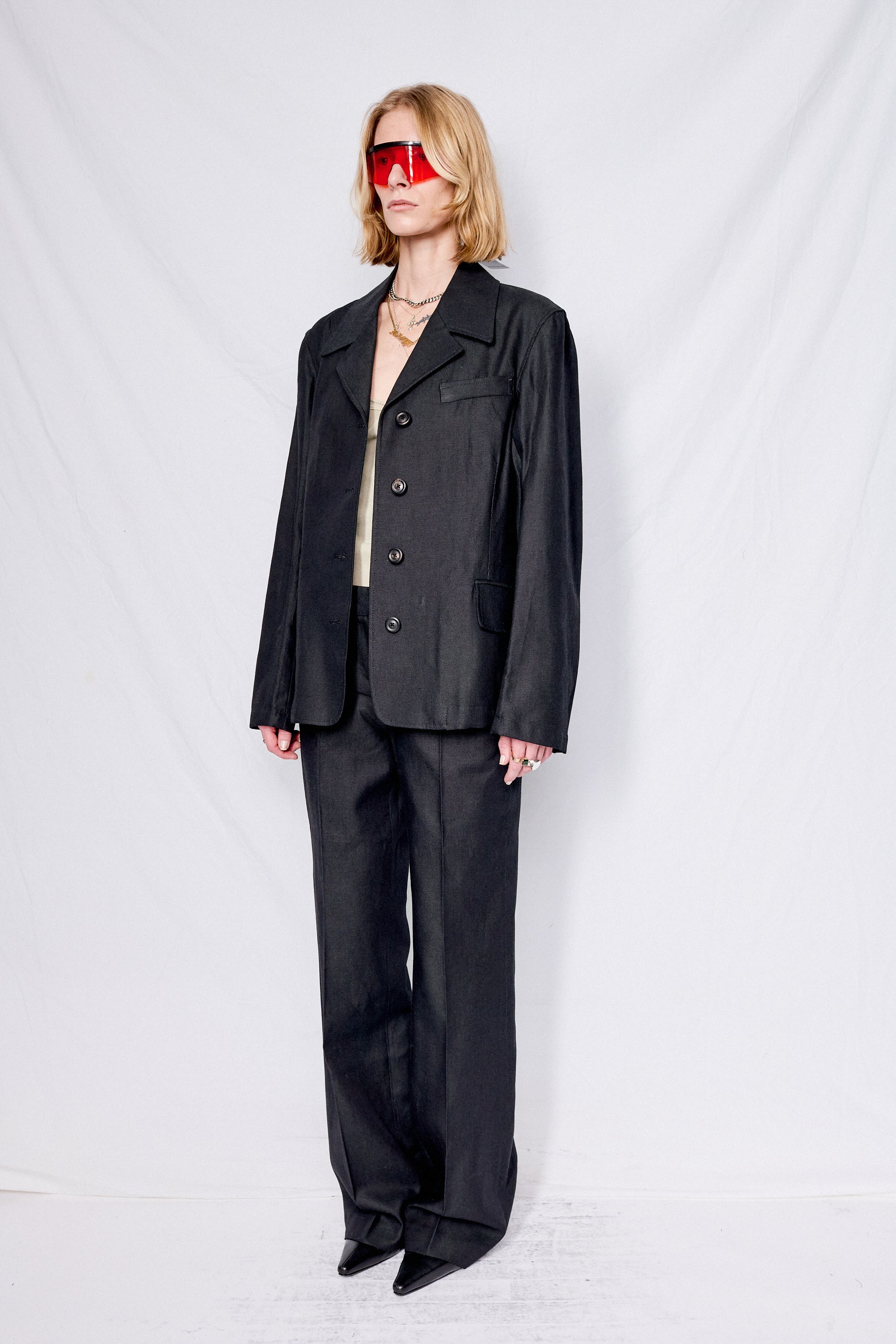 Draping Black Canvas Sweep Blazer