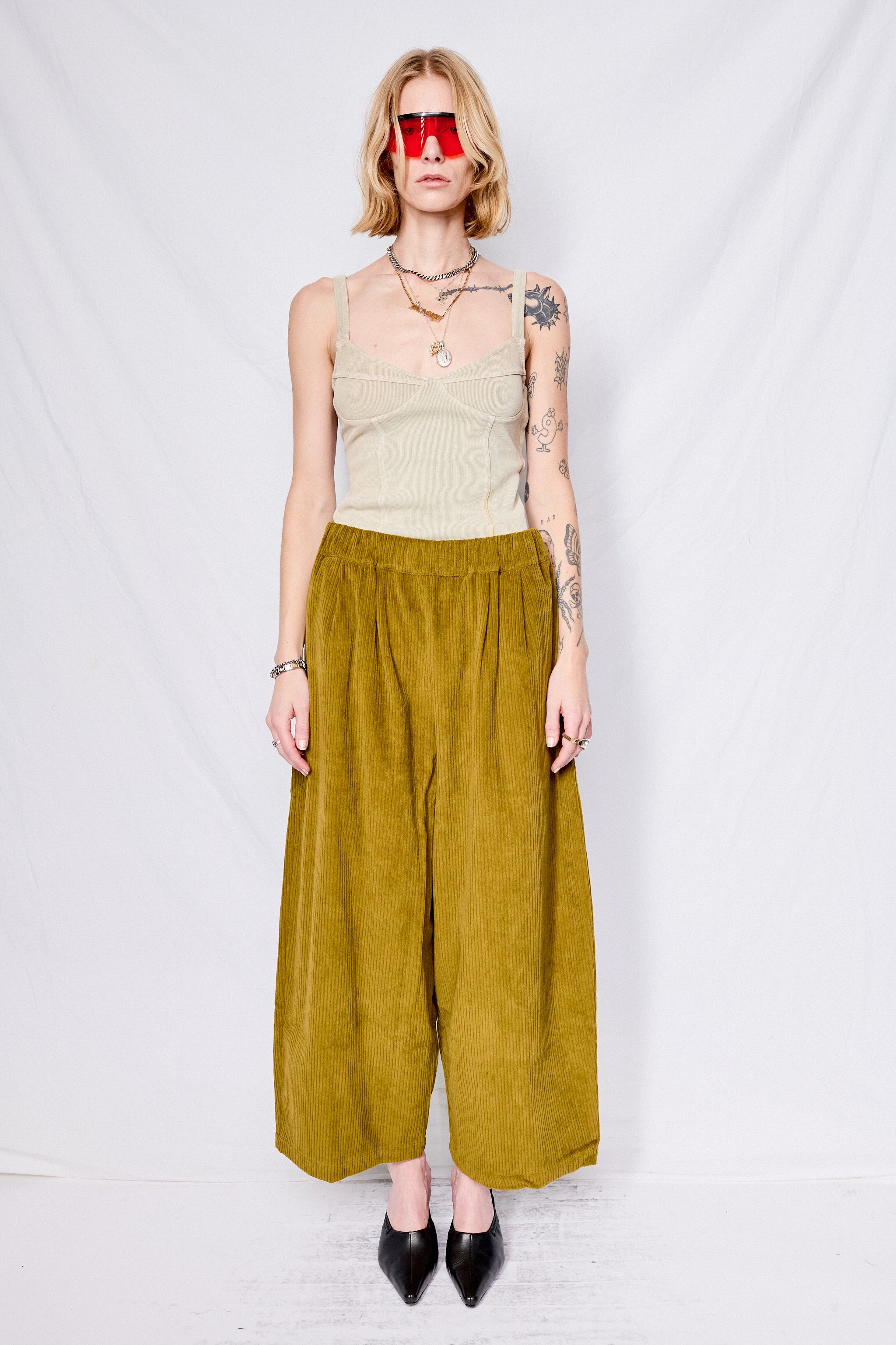 Dark Olive Corduroy Wide Pants