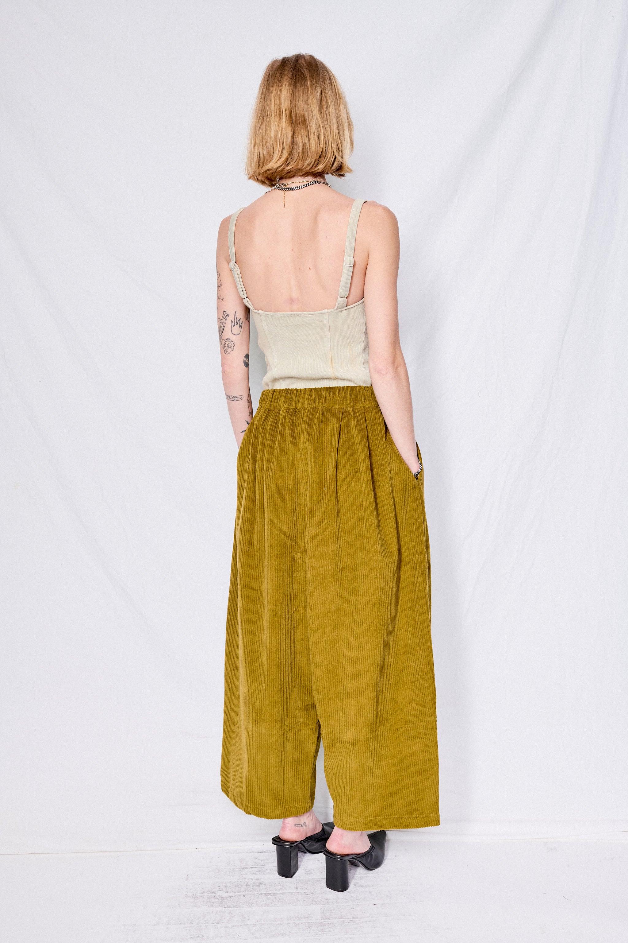 Dark Olive Corduroy Wide Pants