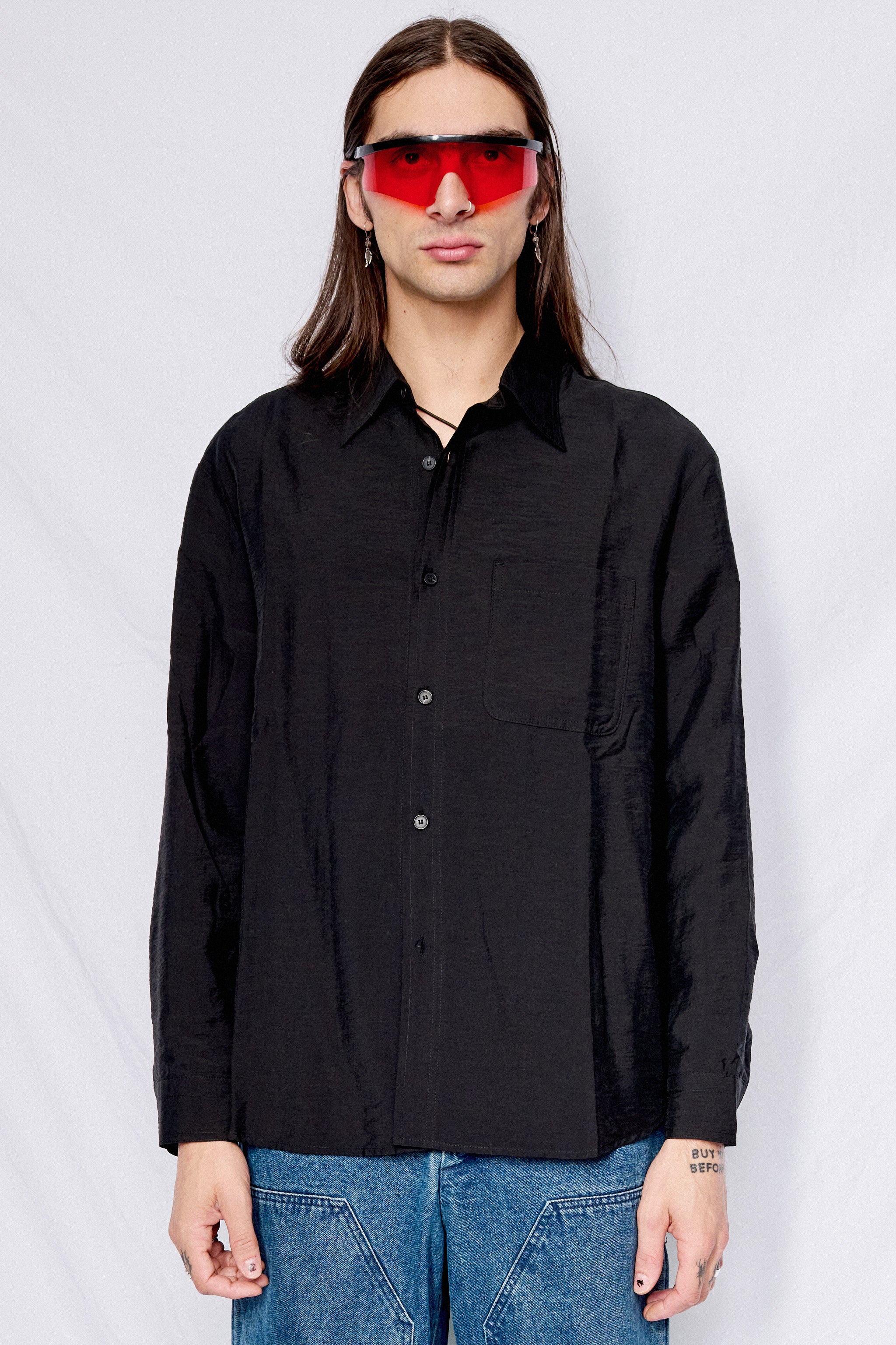 Black Silk Tencel Brushed Shirt