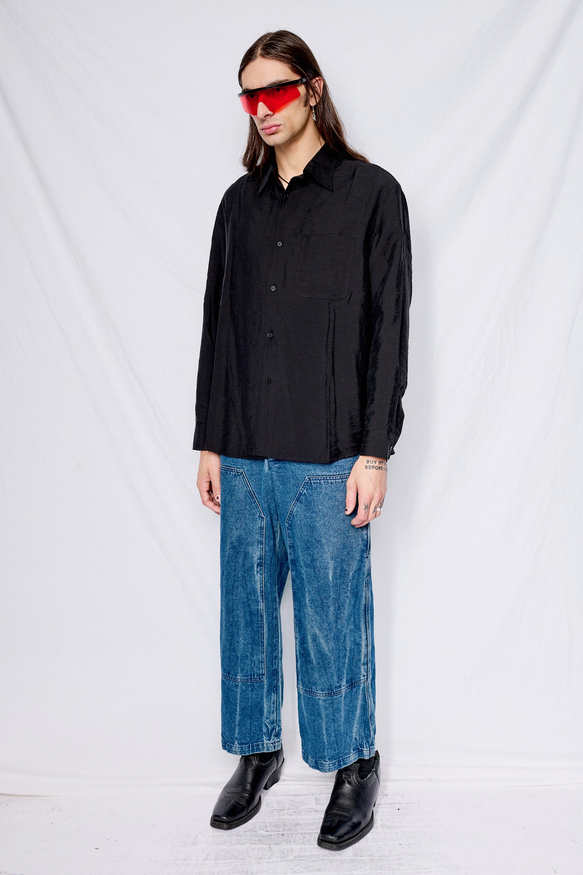 Black Silk Tencel Brushed Shirt